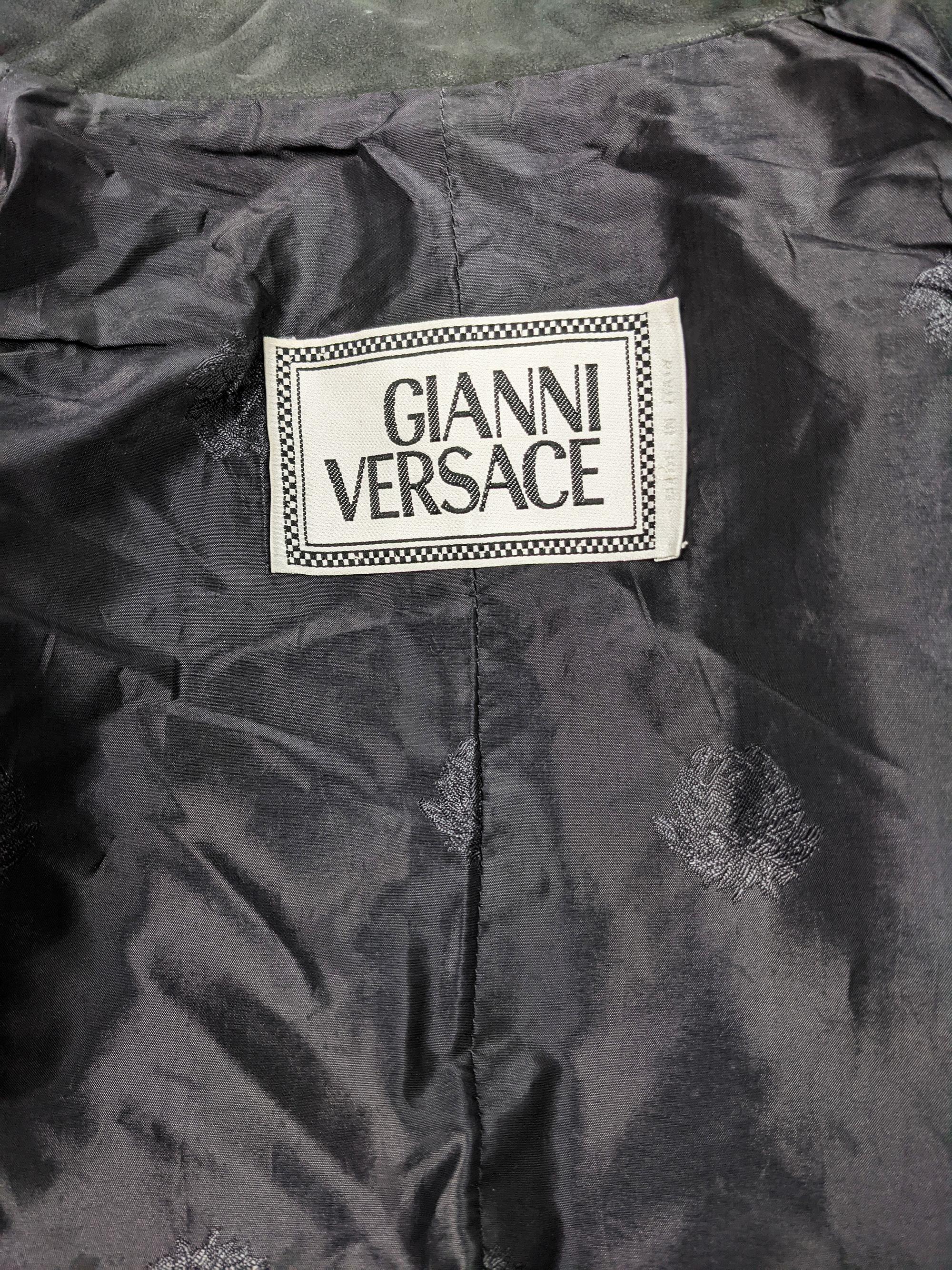 Gianni Versace Dark Green Suede Mens Jacket For Sale 1