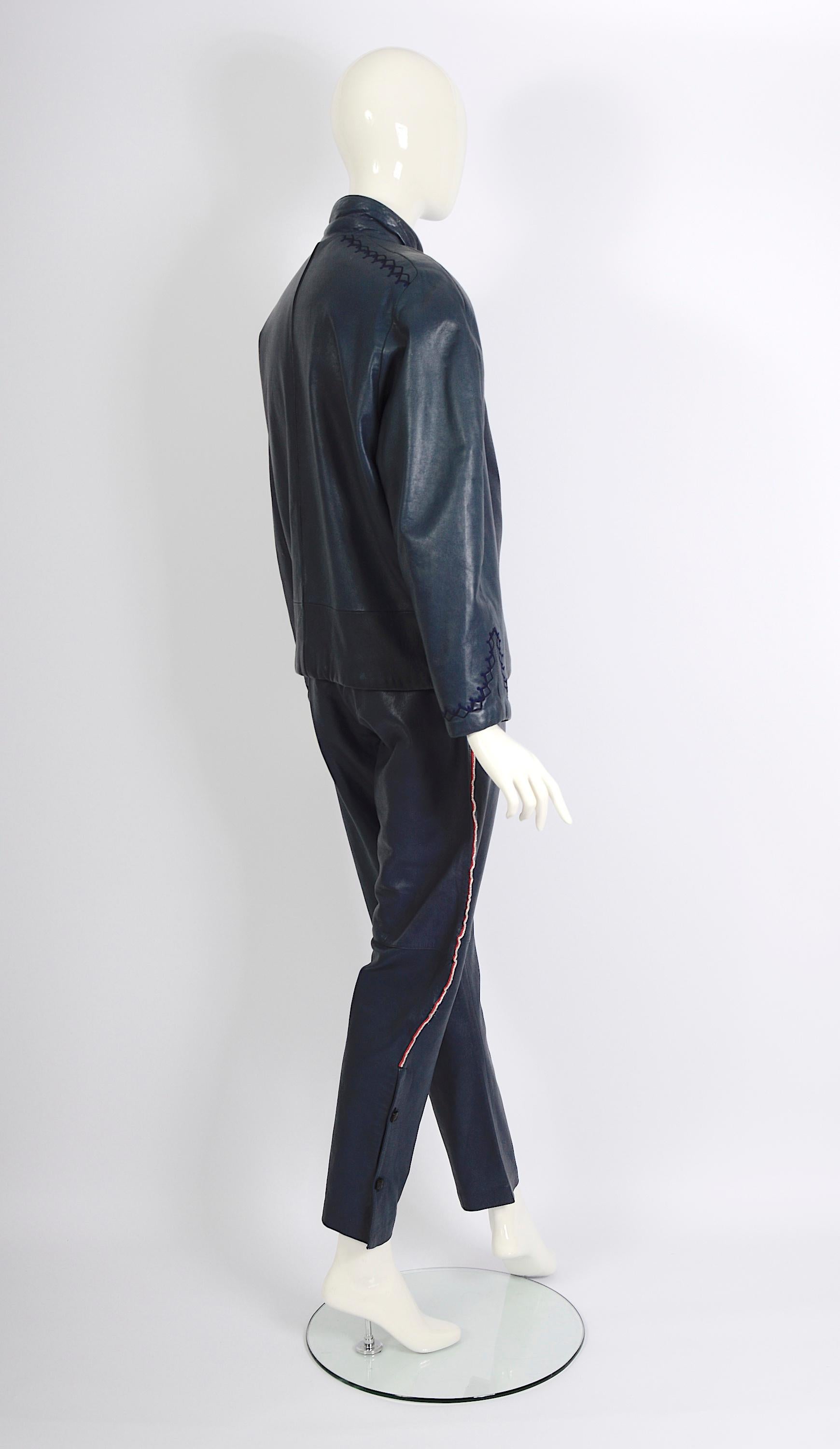 Gianni Versace documented vintage blue leather suit, fw 1981 For Sale 6