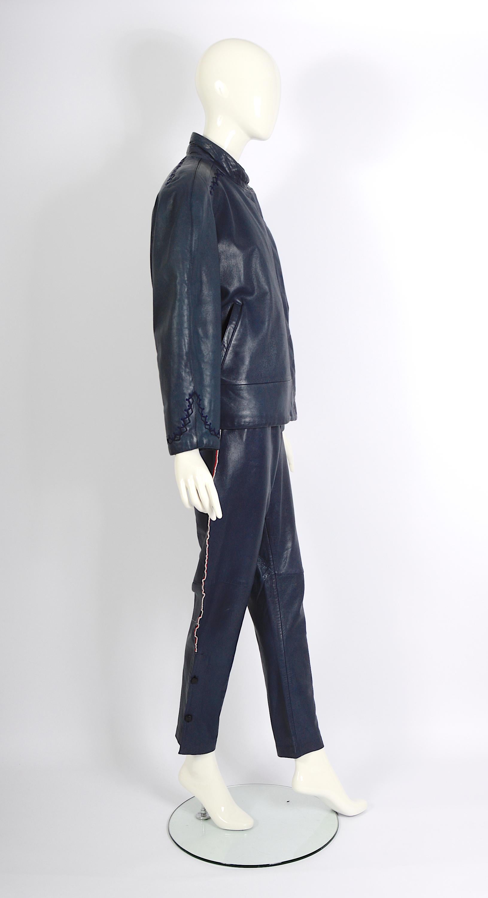 Gianni Versace documented vintage blue leather suit, fw 1981 For Sale 7