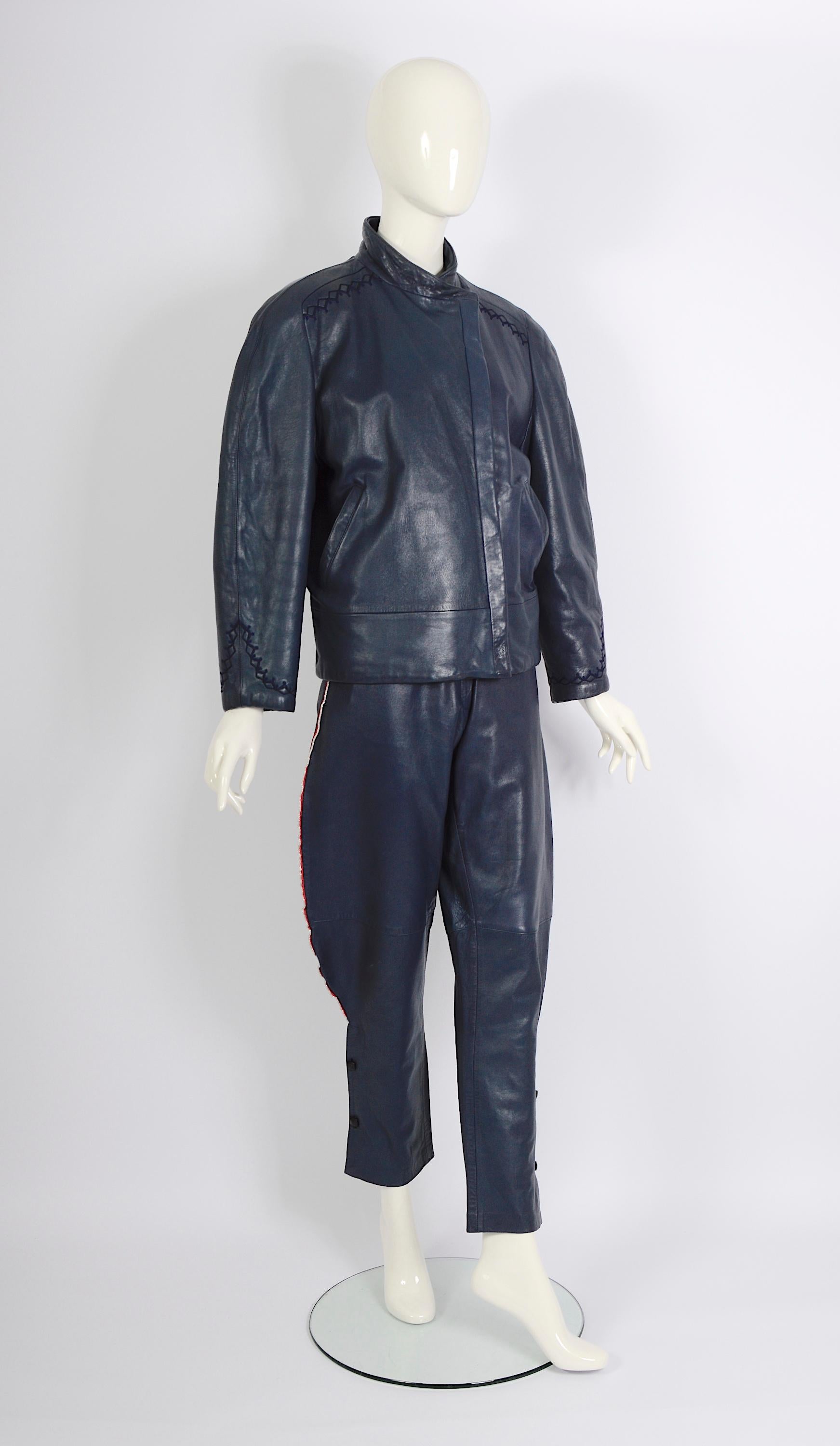 Gianni Versace documented vintage blue leather suit, fw 1981 For Sale 8