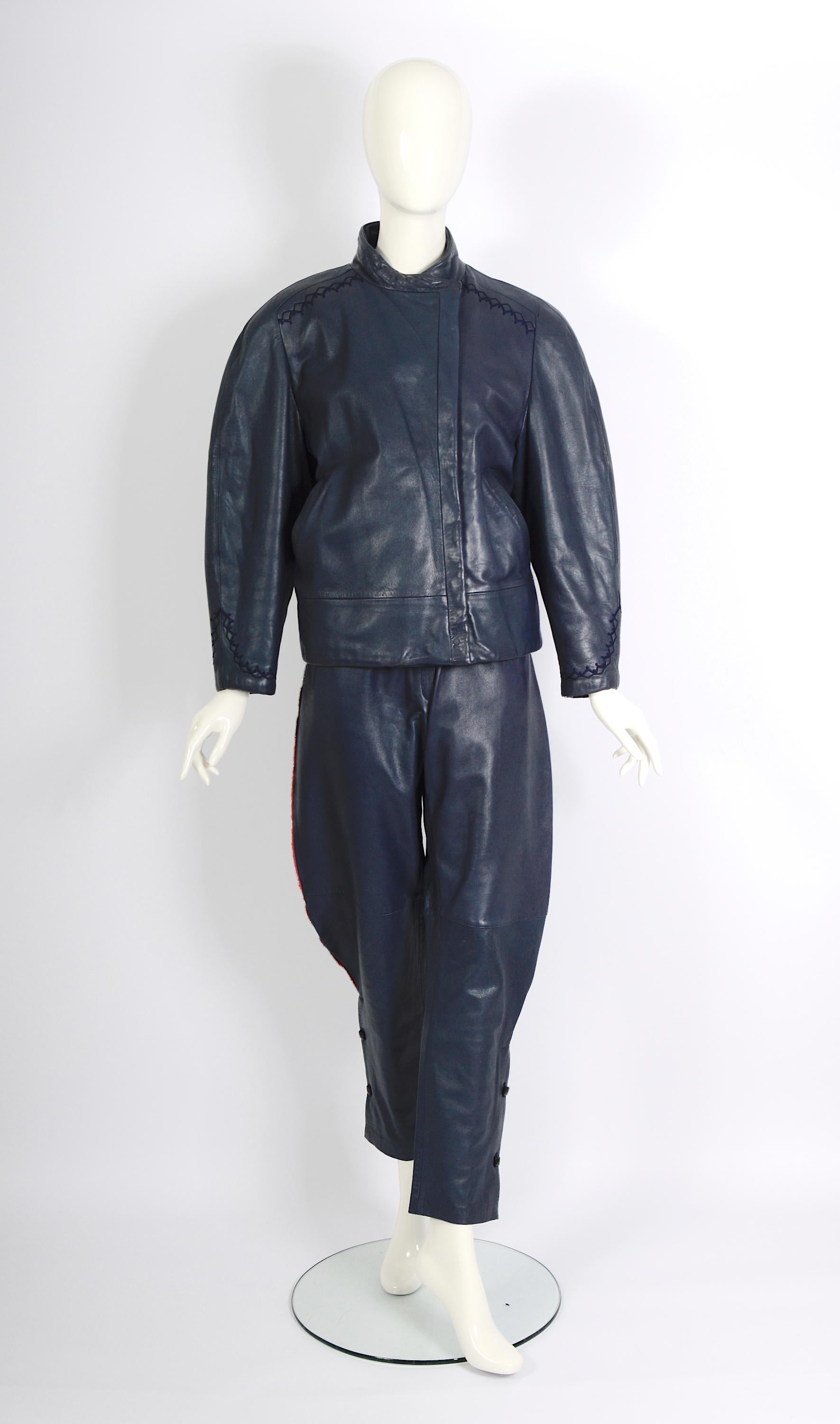 Gianni Versace documented vintage blue leather suit, fw 1981 For Sale 9