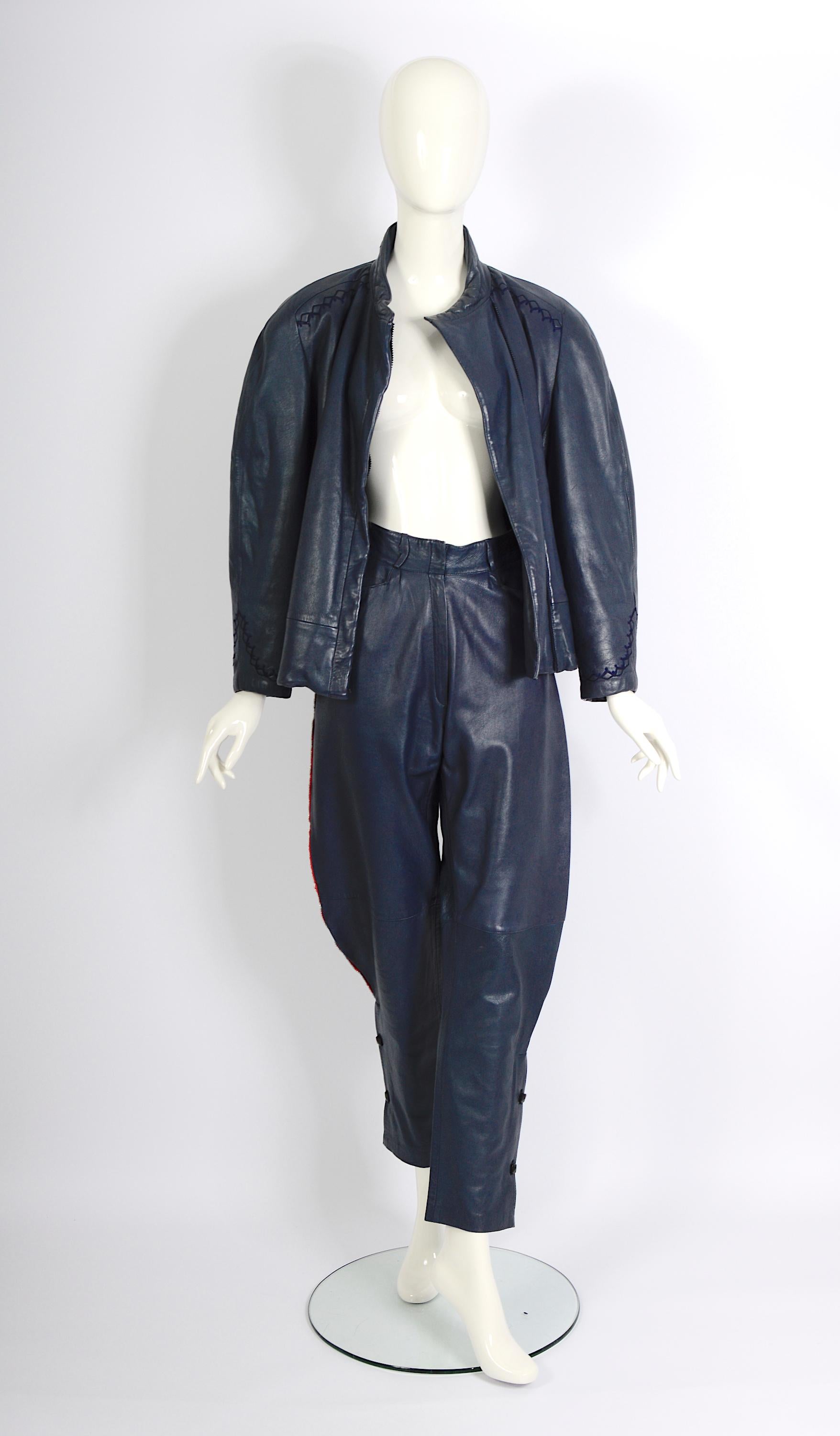 Gianni Versace documented vintage blue leather suit, fw 1981 For Sale 10