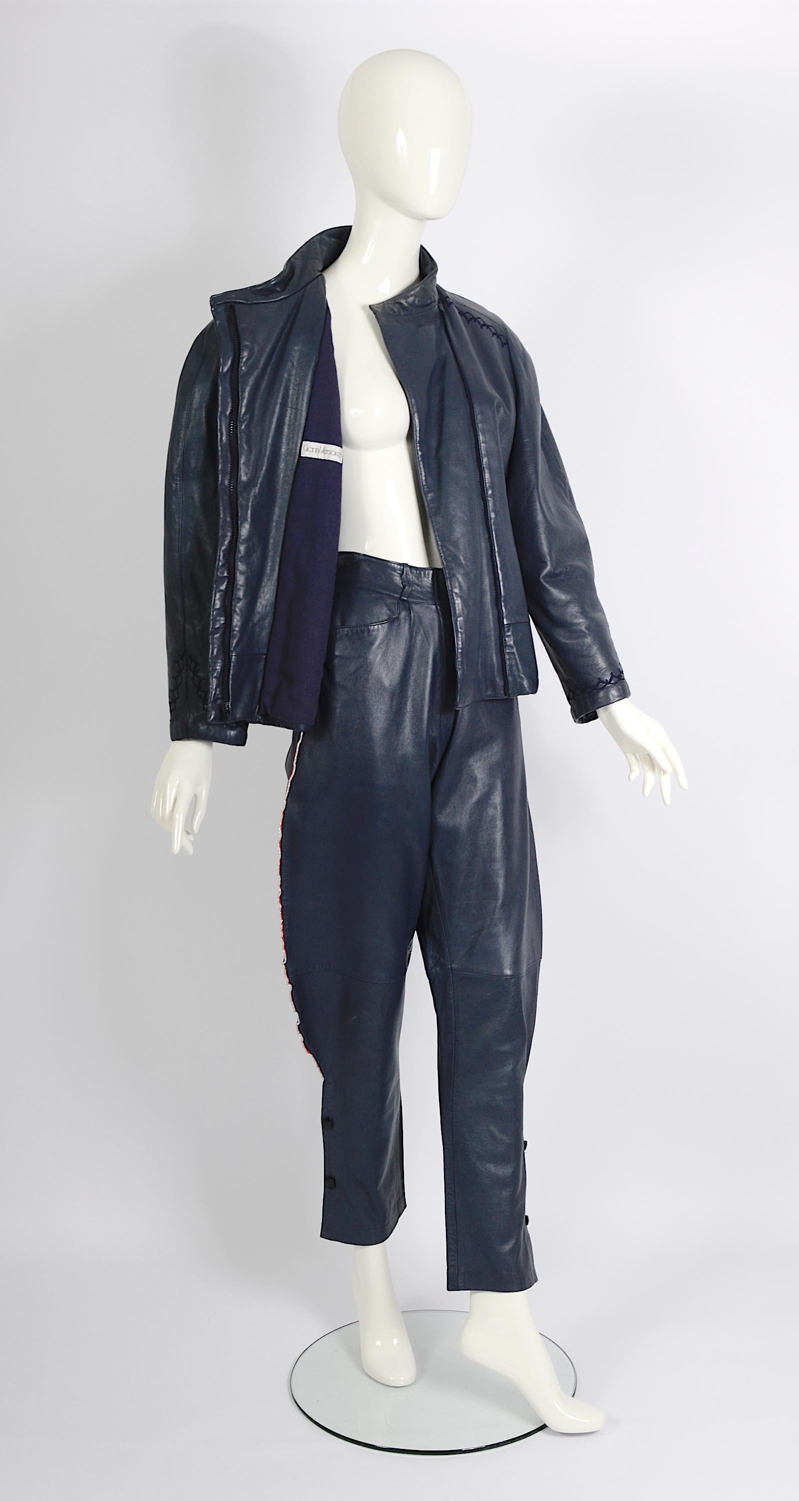 Gianni Versace documented vintage blue leather suit, fw 1981 For Sale 14
