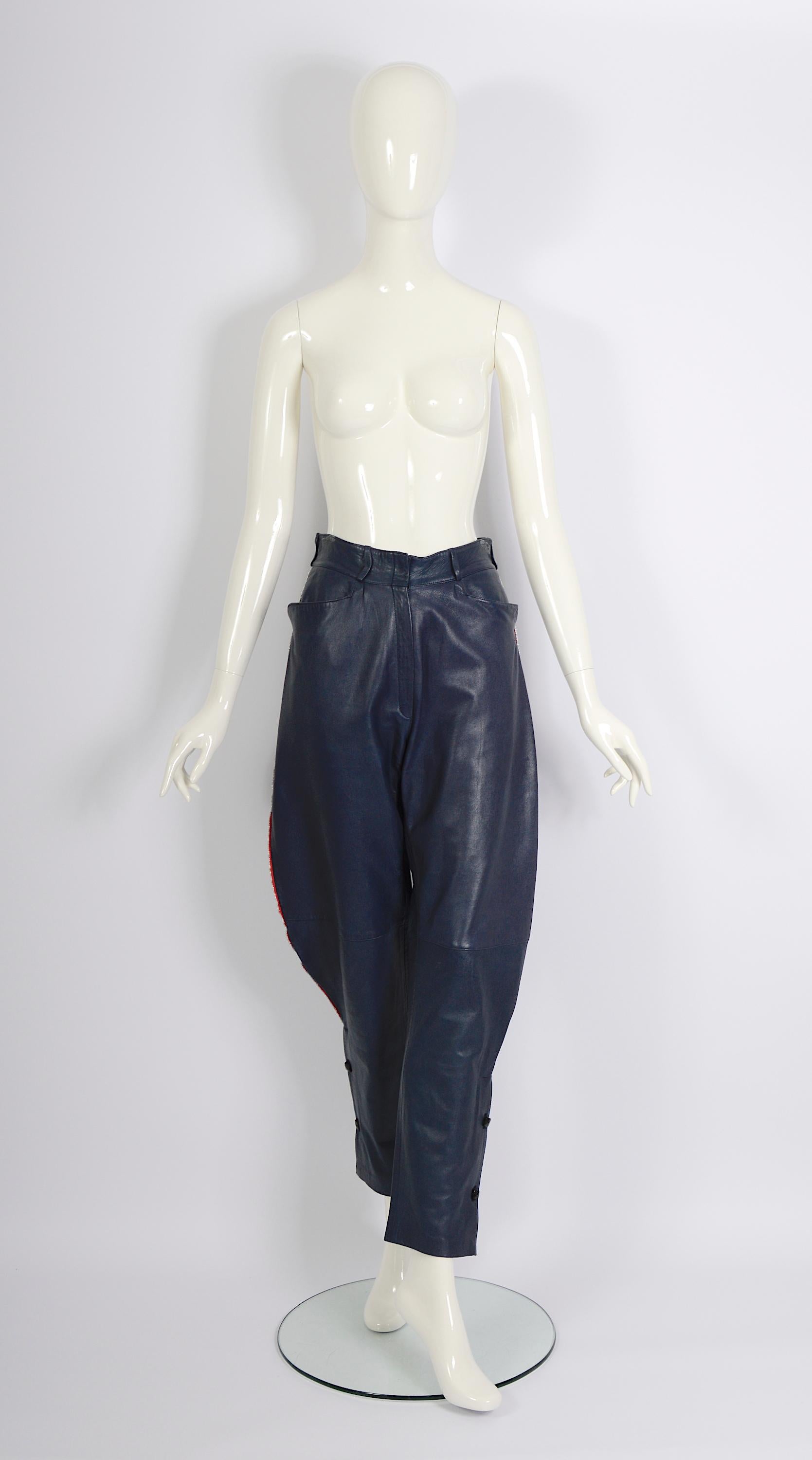 Women's Gianni Versace documented vintage blue leather suit, fw 1981 For Sale