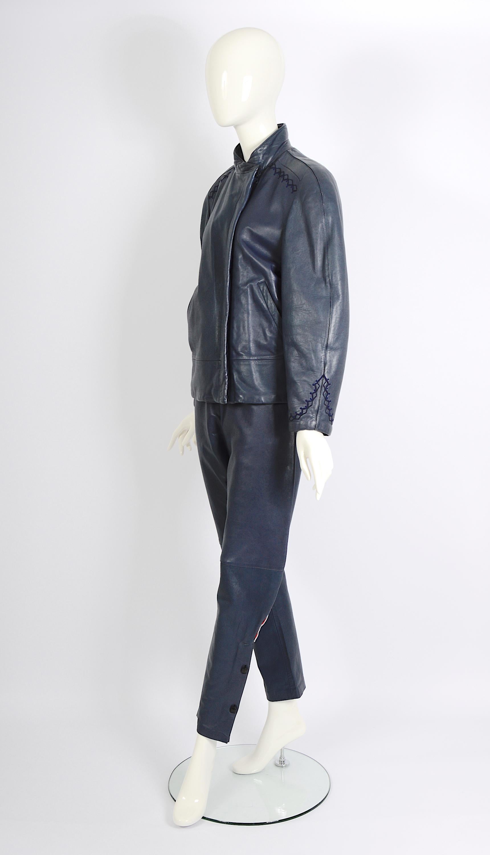 Gianni Versace documented vintage blue leather suit, fw 1981 For Sale 2