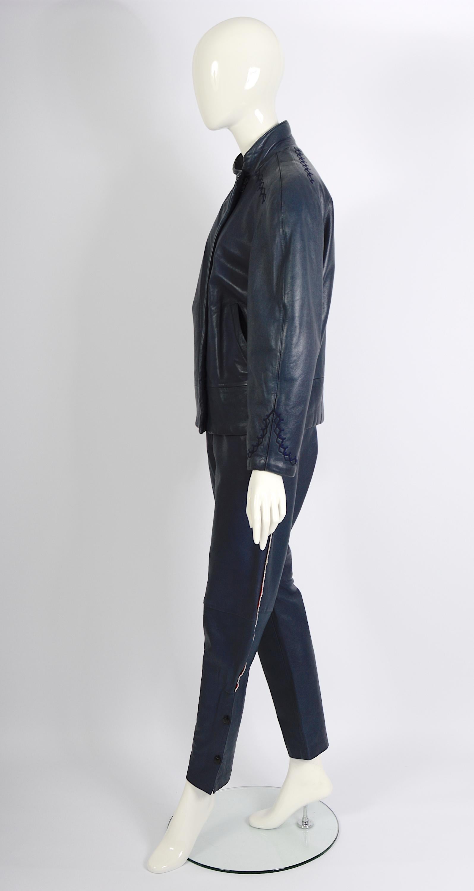 Gianni Versace documented vintage blue leather suit, fw 1981 For Sale 3