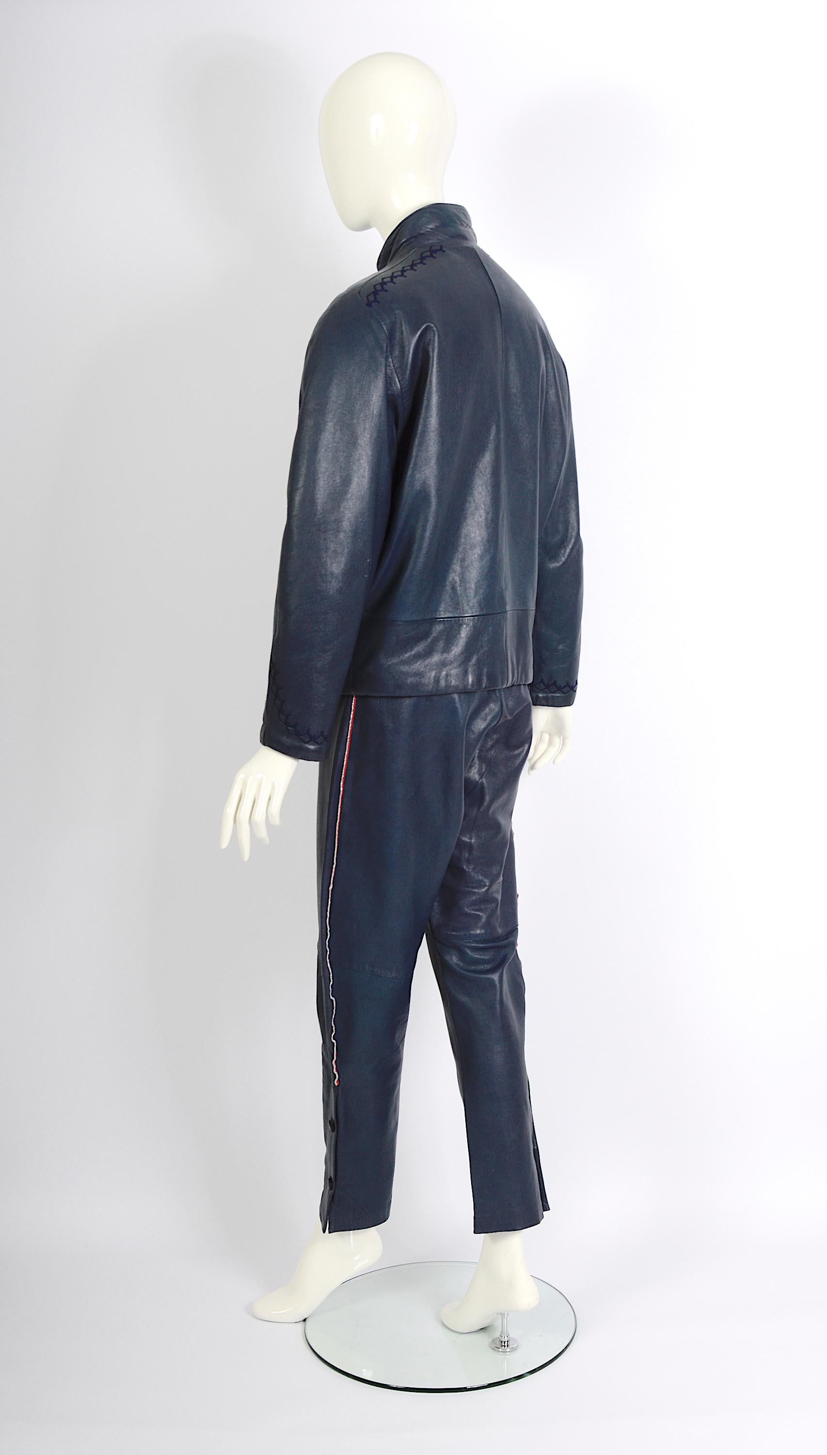 Gianni Versace documented vintage blue leather suit, fw 1981 For Sale 4