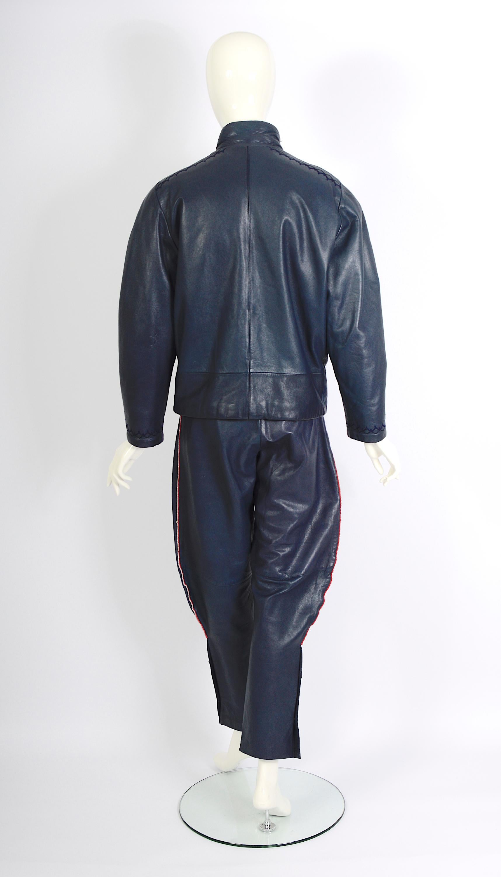 Gianni Versace documented vintage blue leather suit, fw 1981 For Sale 5