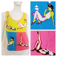Vintage Gianni Versace Donatella Lollipop 2004 Pink Up Girl Color Block T-shirt Tee Top 