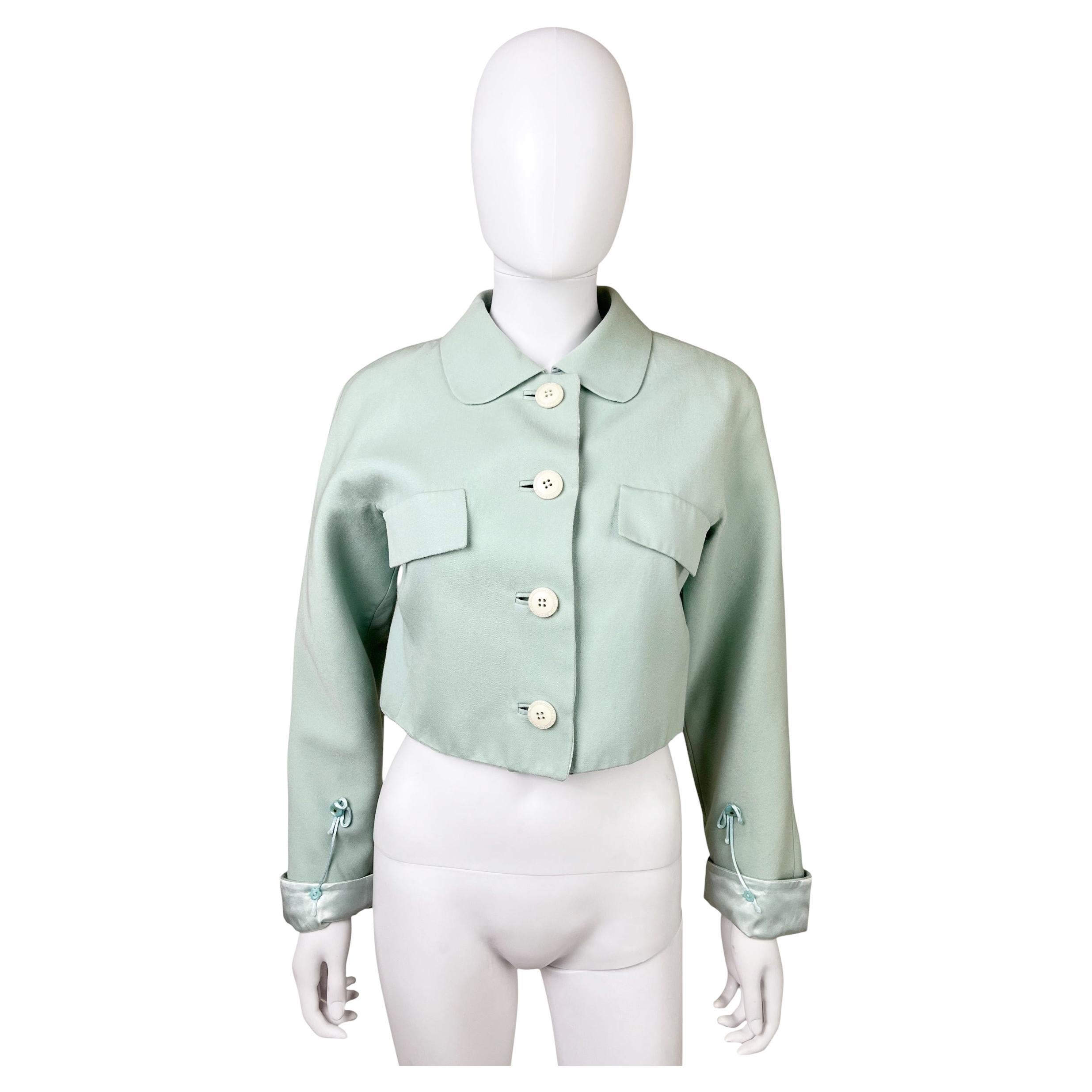 Gianni Versace Early 1990's Aqua Green Cropped Blazer