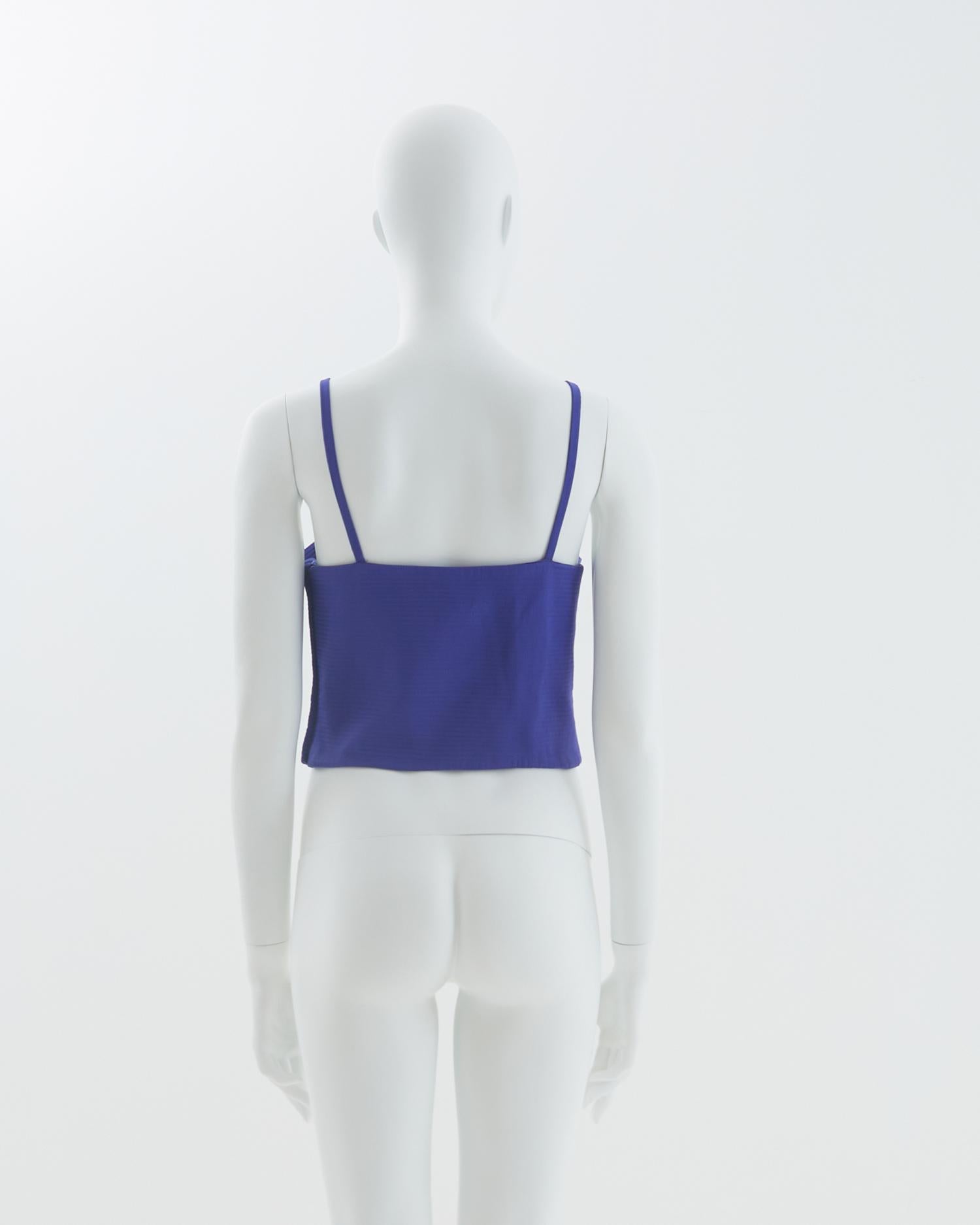 Gianni Versace Early 1990s Blue silk ribbed couture bustier  In Excellent Condition In Milano, IT