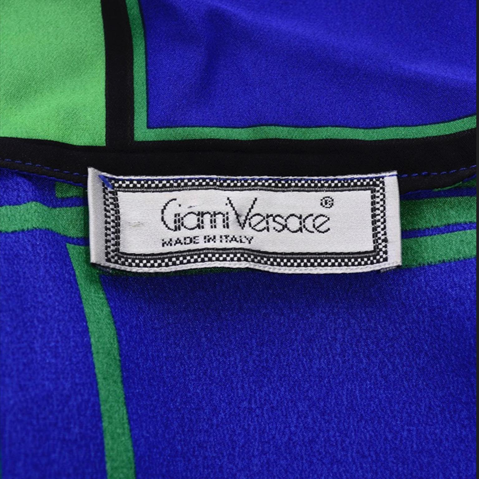Gianni Versace Early 1990s Bright Colorful Vintage Silk Print Shirt & Huge Scarf For Sale 5