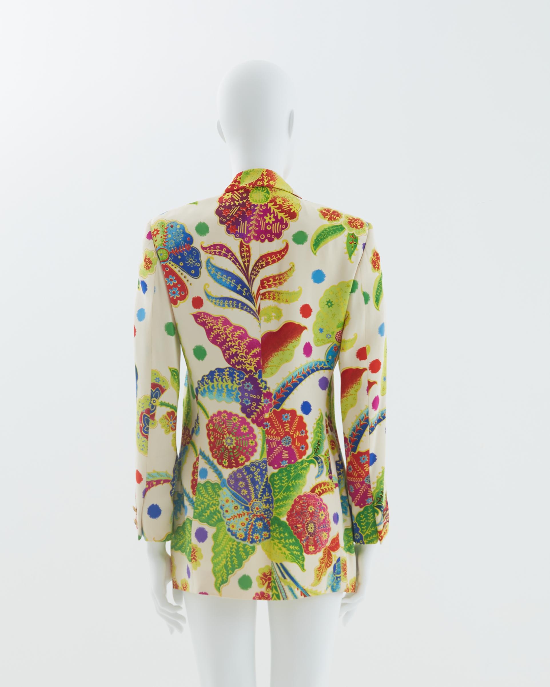 White Gianni Versace Early 1990s Couture white “ocean” silk print blazer  For Sale