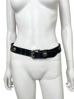 Gianni Versace Early 1990's Medusa Metal Studded Black Belt