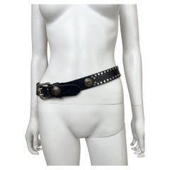 Gianni Versace Early 1990's Medusa Metal Studded Black Belt