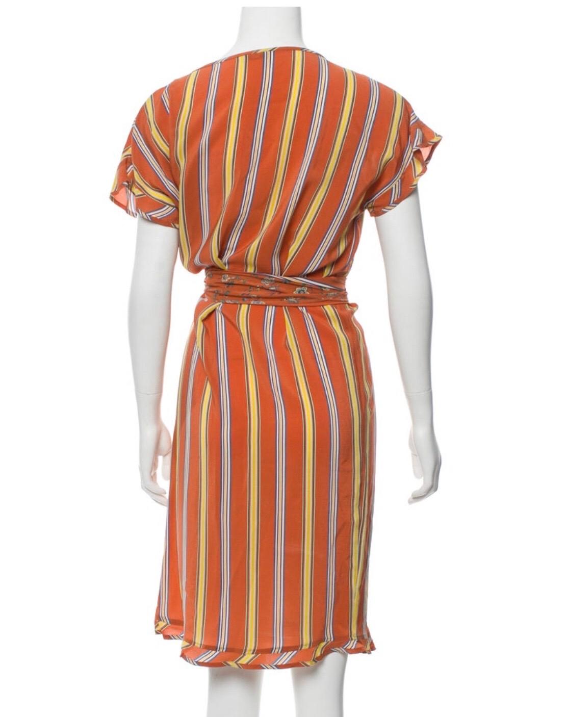Gianni Versace silk striped and floral dress with removable belt. Condition Excellent. Size M