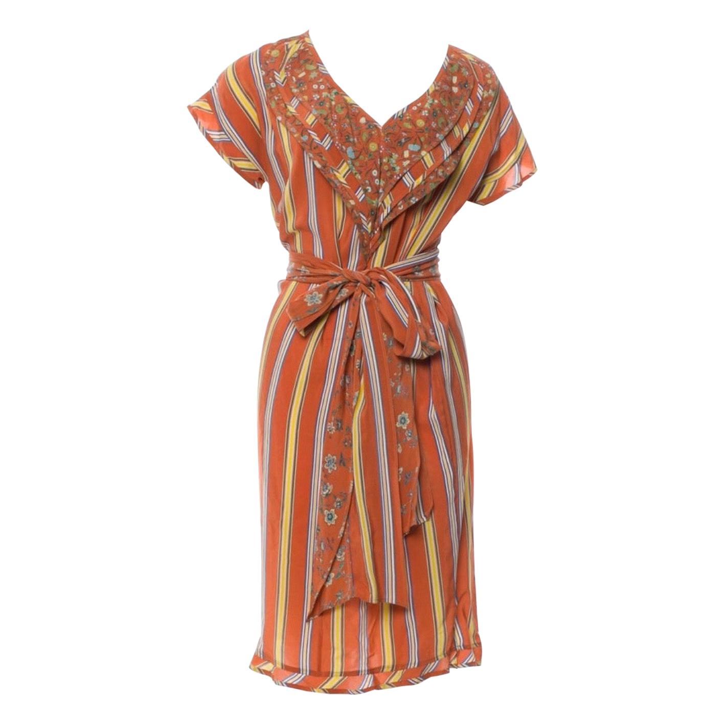 Gianni Versace early 80s Silk Striped and Floral Dress