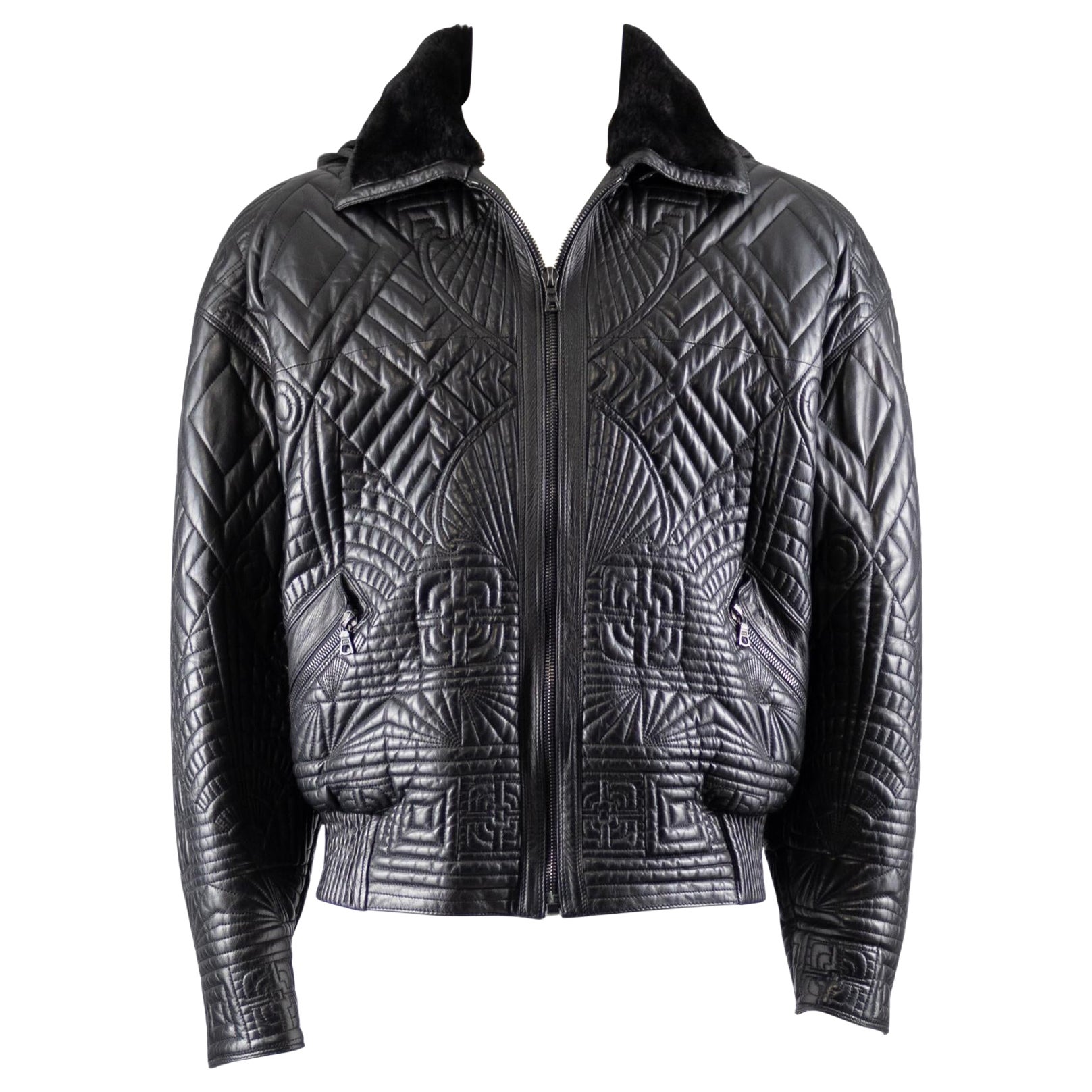Gianni Versace Embossed Leather Jacket Autumn Winter 1990 en vente
