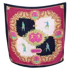 Gianni Versace Escrime Black Burgundy Silk Floral Baroque Scarf