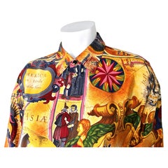 Gianni Versace Europa Cartography Silk Print Button-Up Shirt circa 1990s
