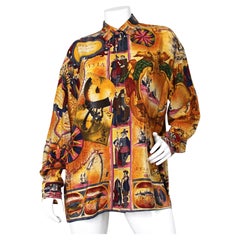 Camisa de seda estampada con un mapa de Europa de Gianni Versace, con botones, de alrededor de los años 90