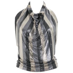 Gianni Versace F/W 1983 Oroton negro y plateado top sin mangas de cota de malla