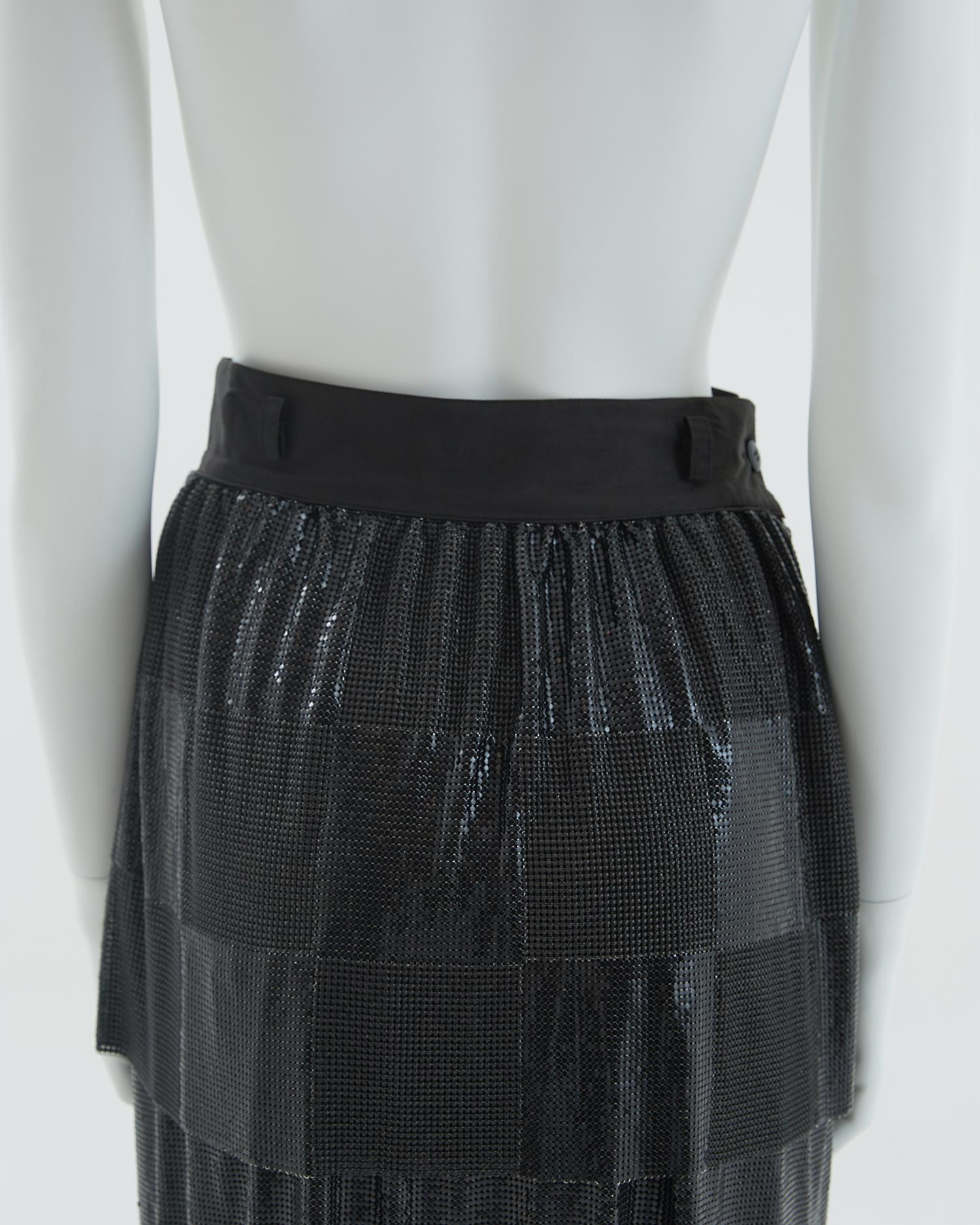 Gianni Versace F/W 1983 Black Oroton chainmail top and skirt set For Sale 11