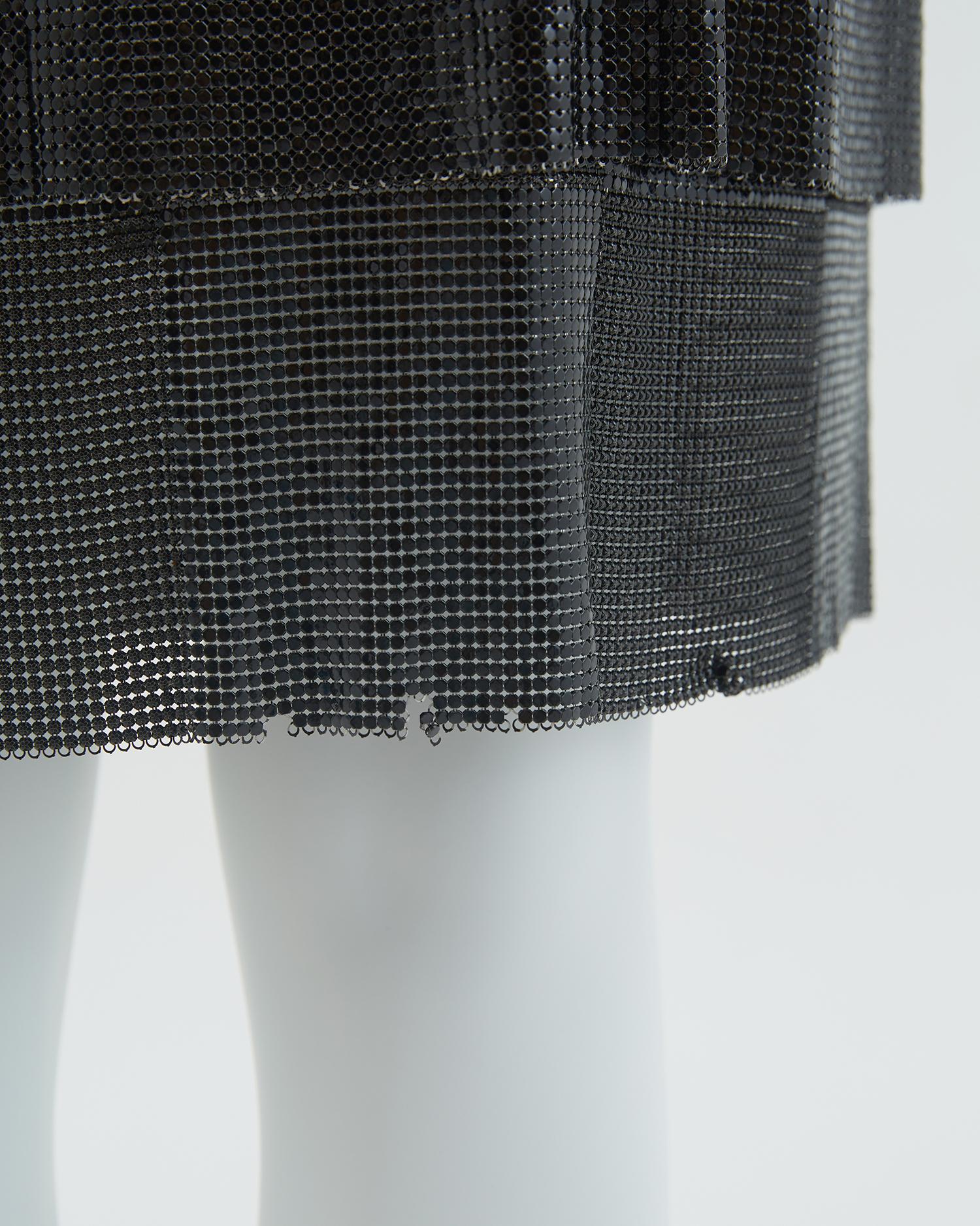 Gianni Versace F/W 1983 Black Oroton chainmail top and skirt set For Sale 15