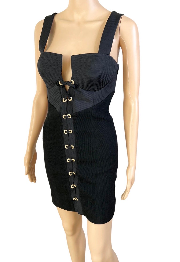 Women's or Men's Gianni Versace F/W 1991 Couture Bustier Corset Lace Up Black Mini Dress For Sale