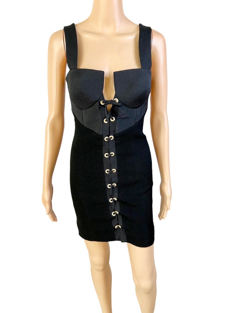Gianni Versace F/W 1991 Couture Bustier Corset Lace Up Black Mini Dress For Sale 1