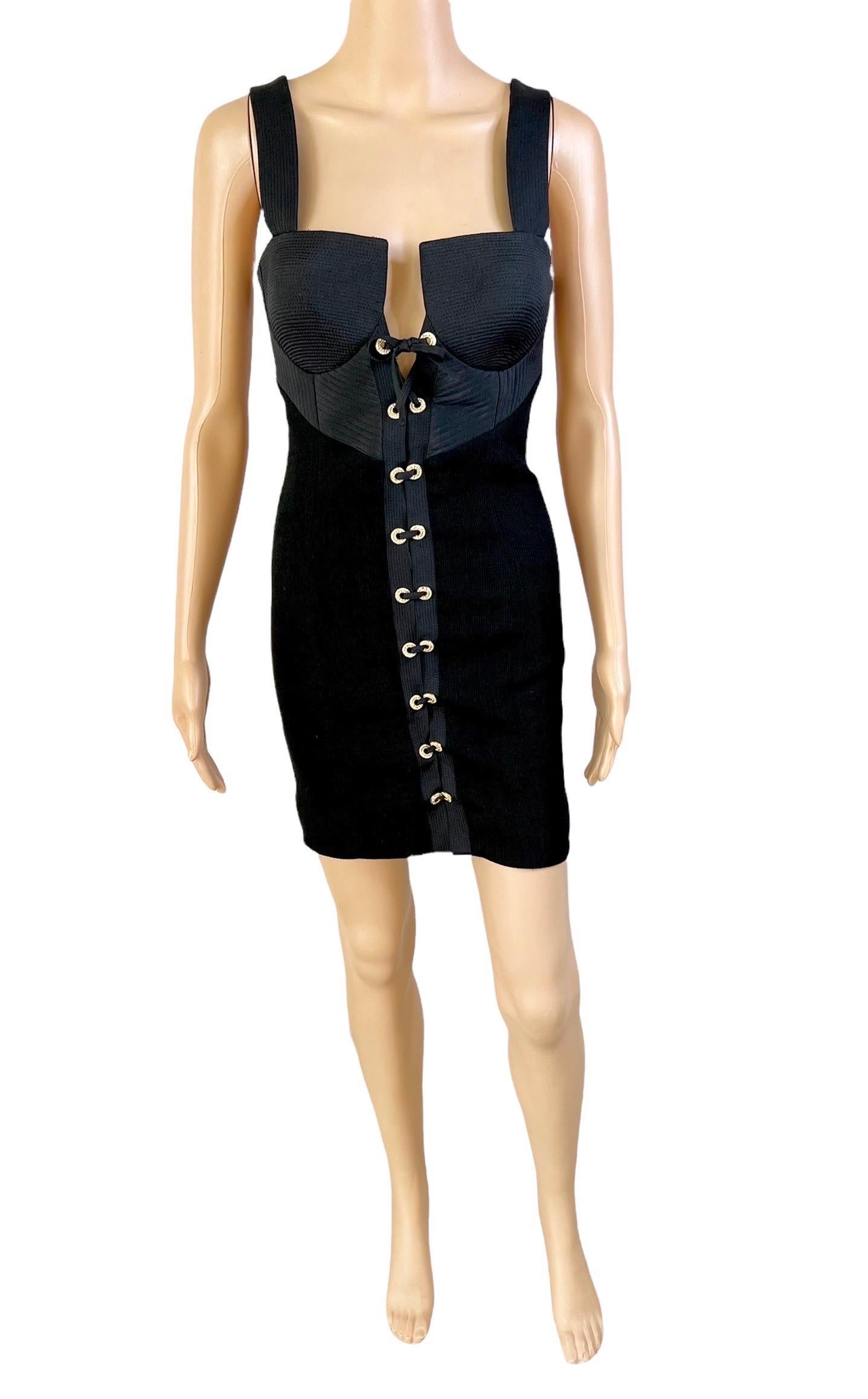 Gianni Versace S/S 1992 Couture Bustier Corset Lace Up Black Mini Dress In Good Condition For Sale In Naples, FL