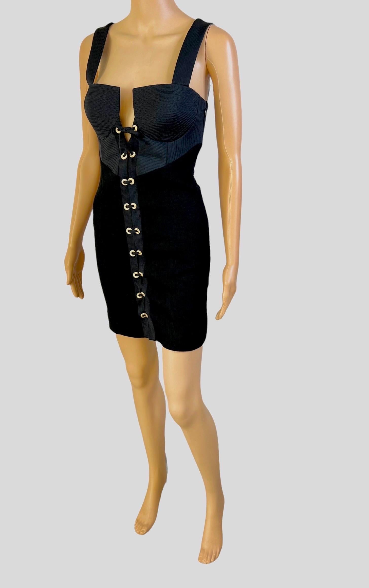 Women's or Men's Gianni Versace S/S 1992 Couture Bustier Corset Lace Up Black Mini Dress For Sale