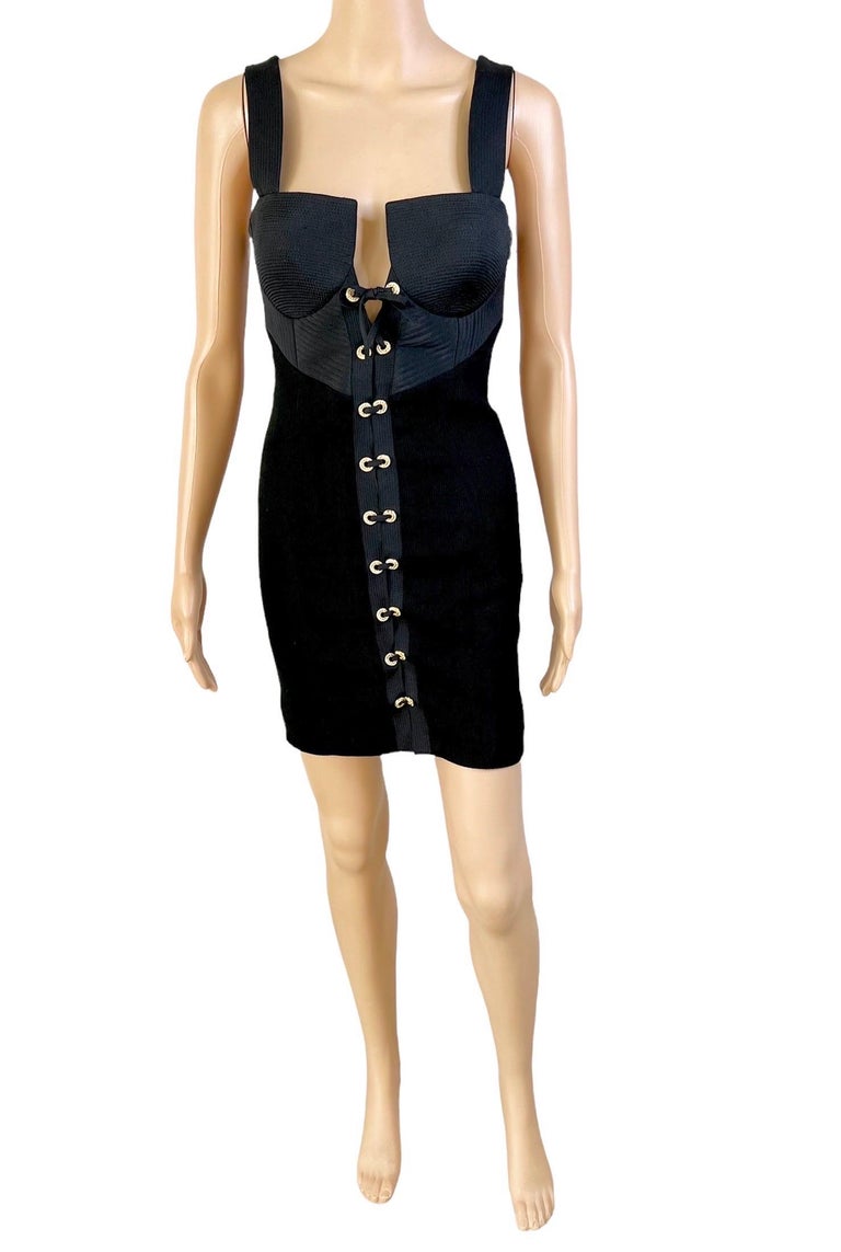 Gianni Versace F/W 1991 Couture Bustier Corset Lace Up Black Mini Dress For Sale 4