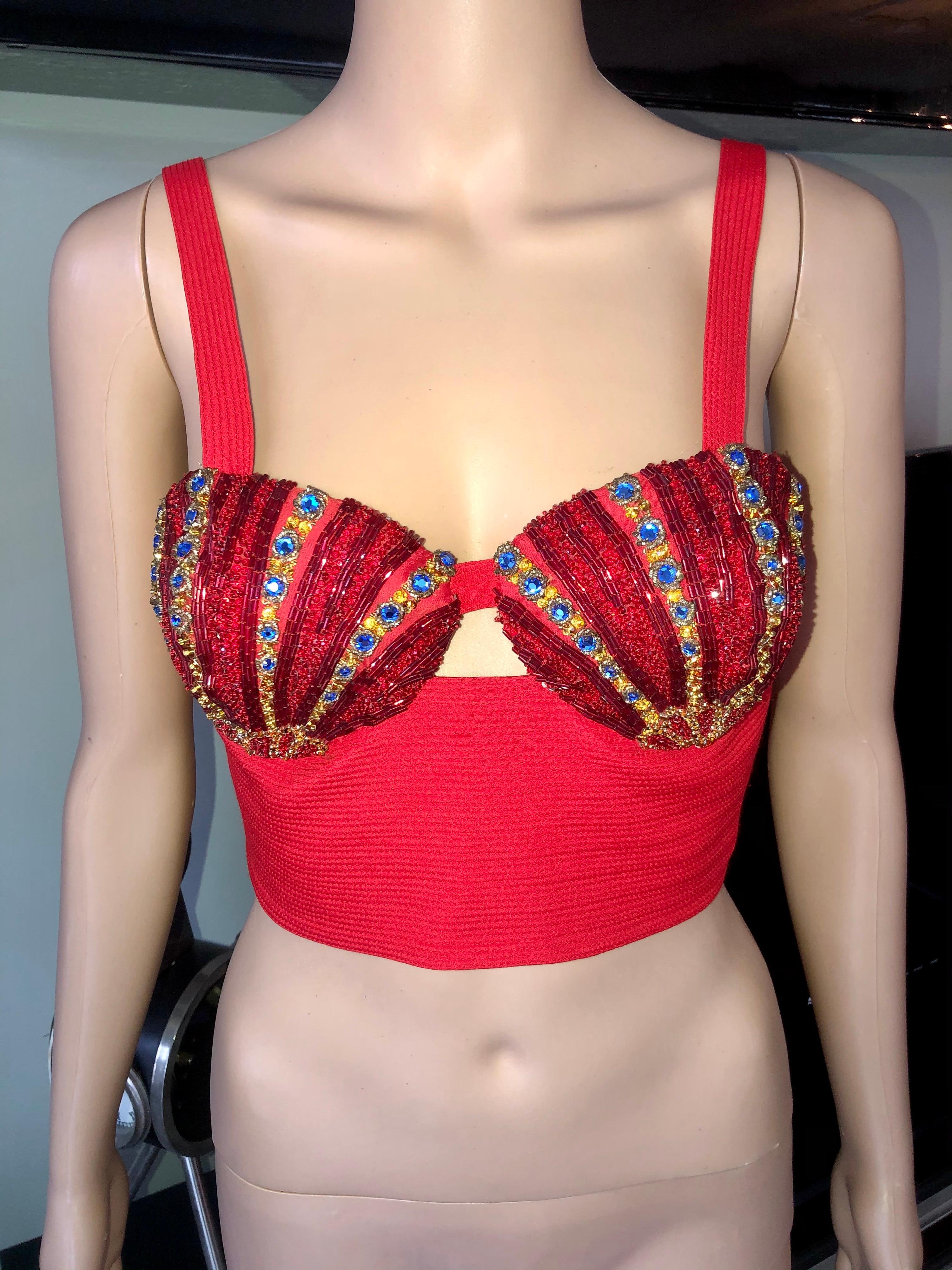 Gianni Versace S/S 1992 Couture Vintage Embellished Bra Bustier Crop Top IT 40