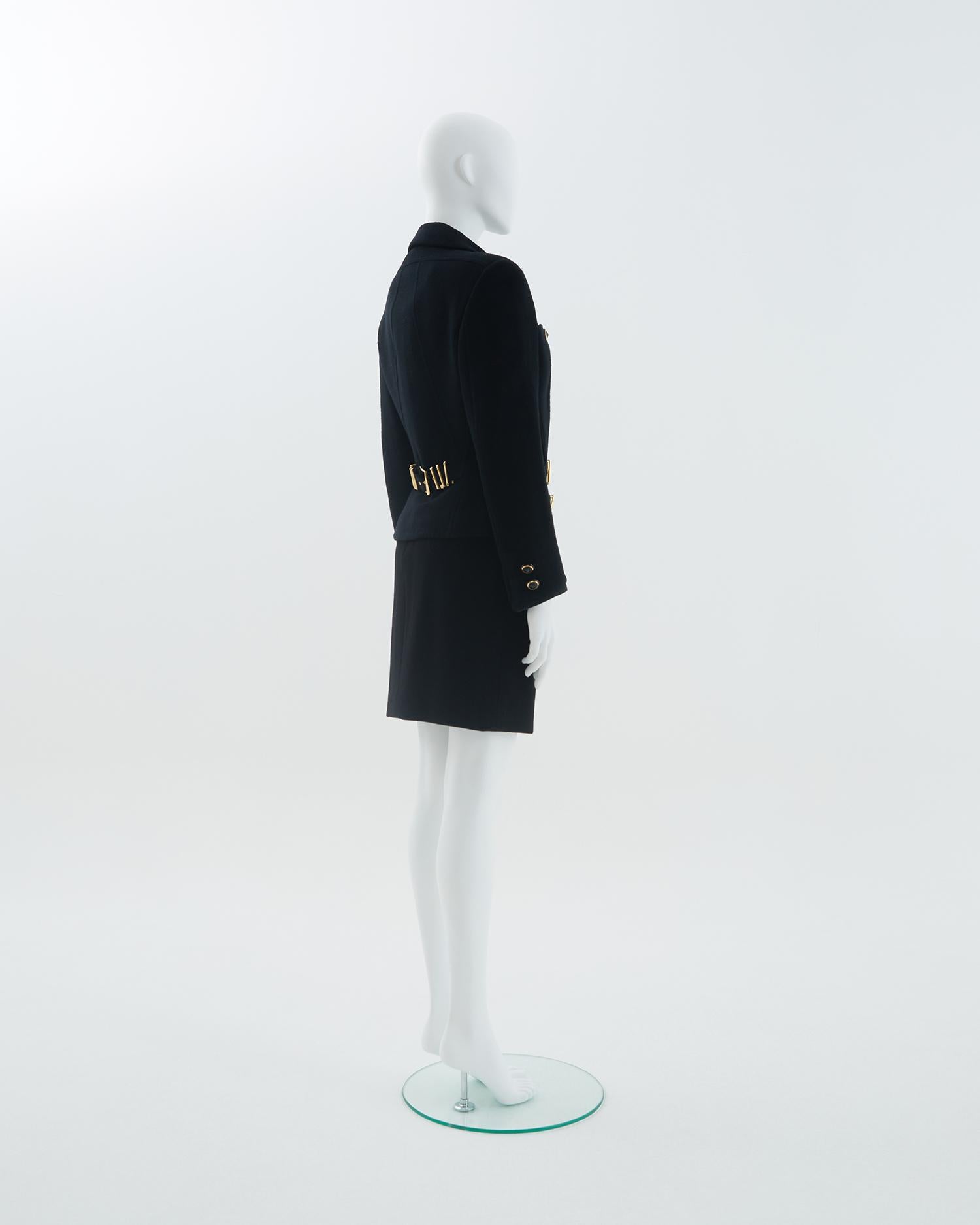 Women's Gianni Versace F/W 1992 Black wool Bondage buckle jacket and pencil skirt set