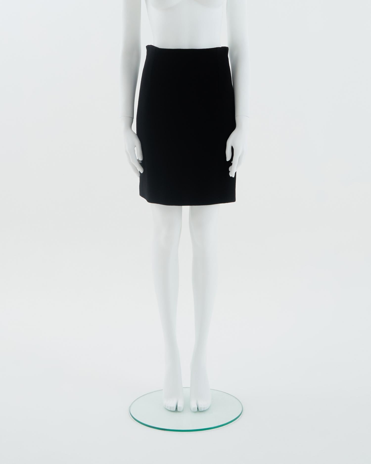Gianni Versace F/W 1992 Black wool Bondage buckle jacket and pencil skirt set 1