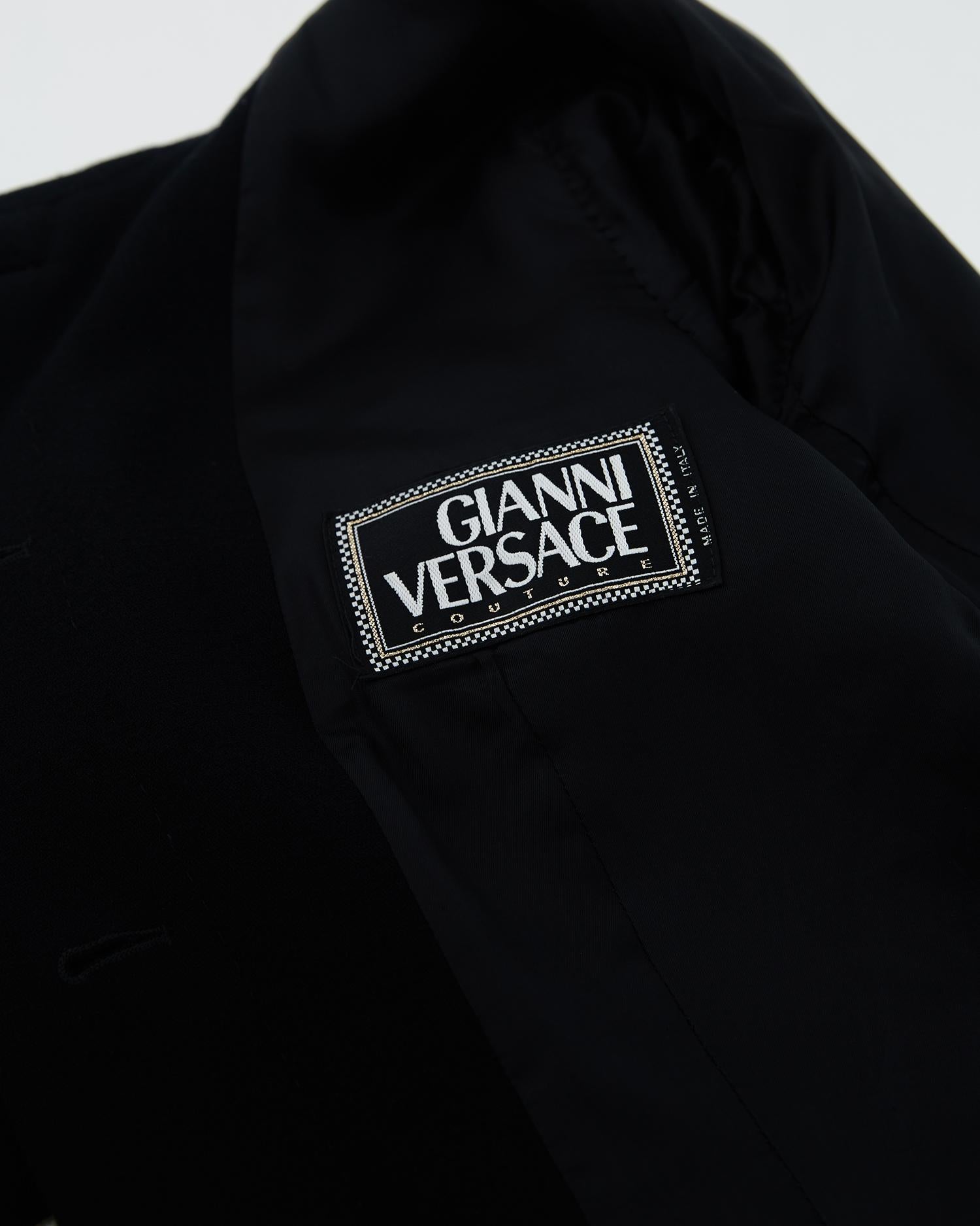 Gianni Versace F/W 1992 Black wool Bondage buckle jacket and pencil skirt set 2
