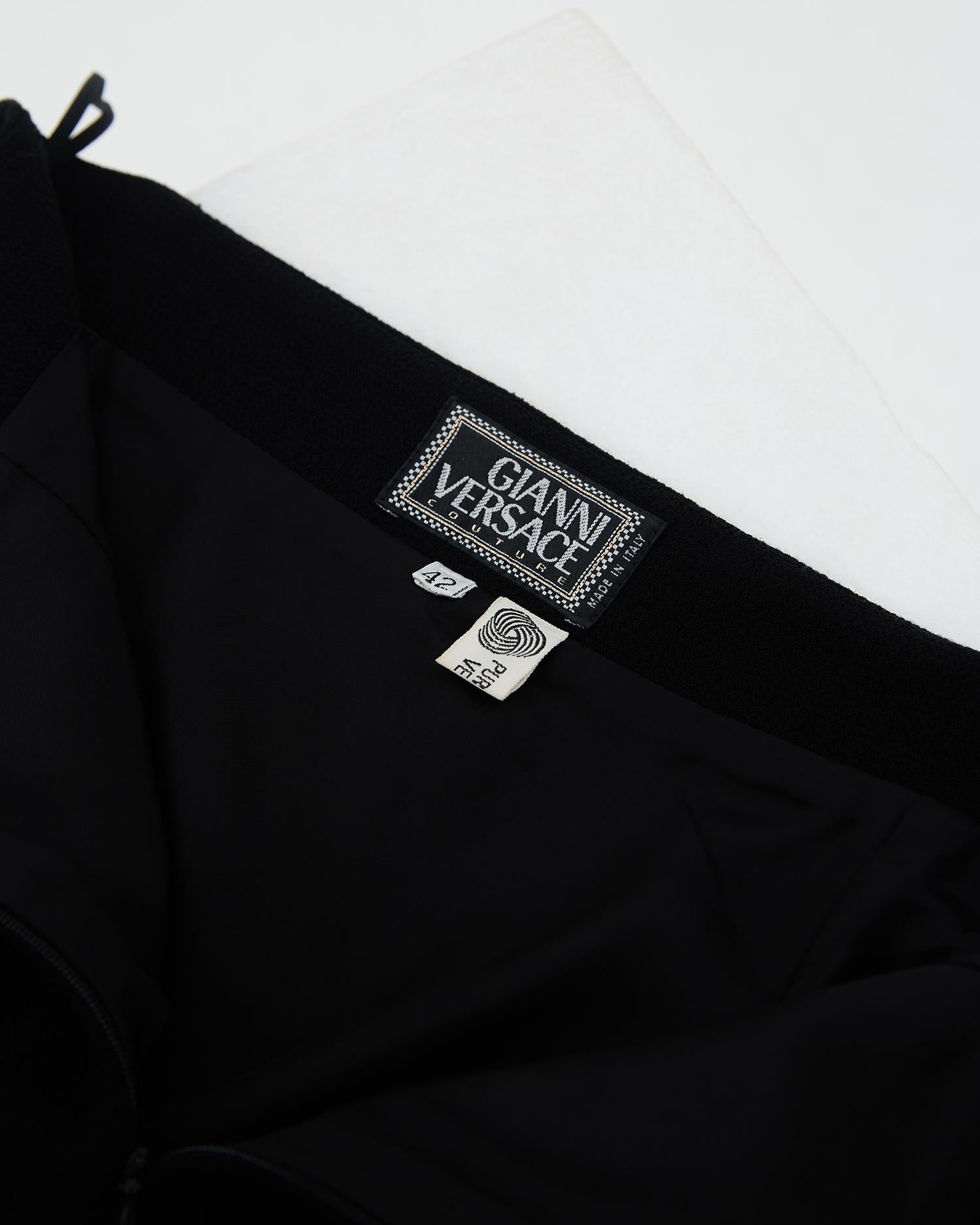 Gianni Versace F/W 1992 Black wool Bondage buckle jacket and pencil skirt set 3