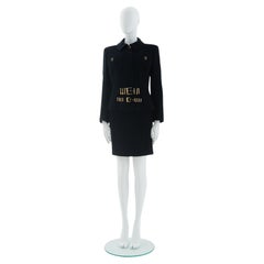 Gianni Versace F/W 1992 Black wool Bondage buckle jacket and pencil skirt set