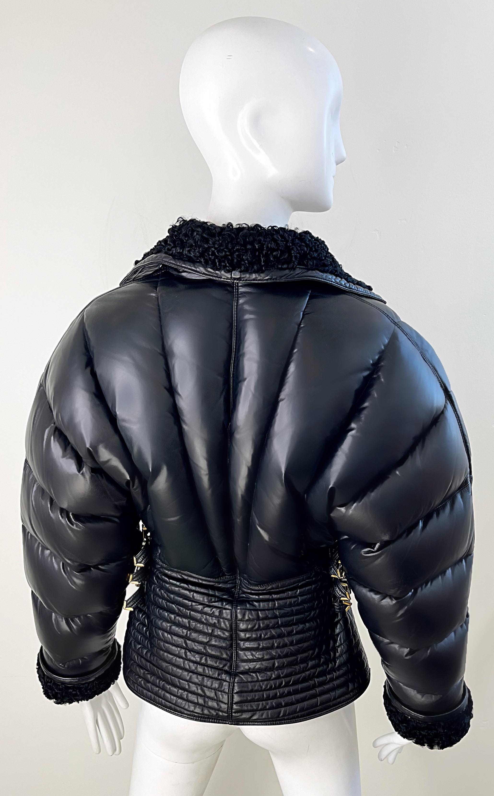 Gianni Versace Runway F/W 1992 Bondage Collection Leather Fox Astrakhan Jacket For Sale 9