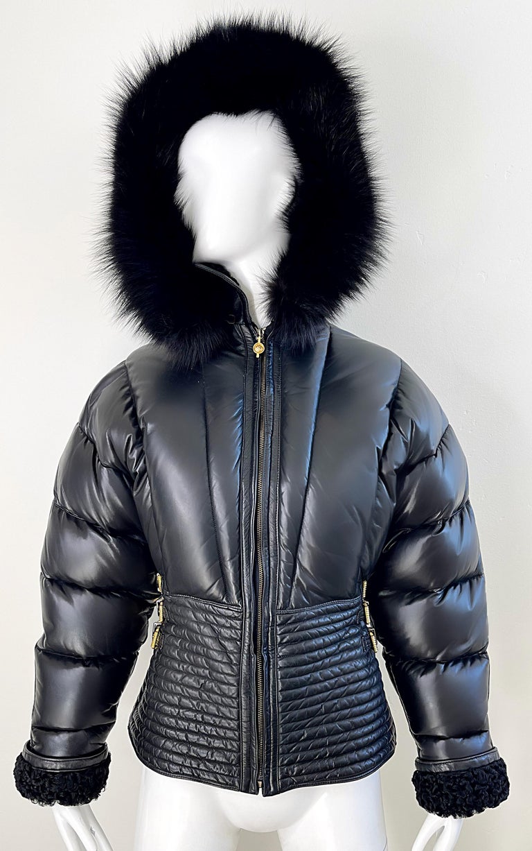 Gianni Versace Lamb Fur Trimmed Leather Jacket