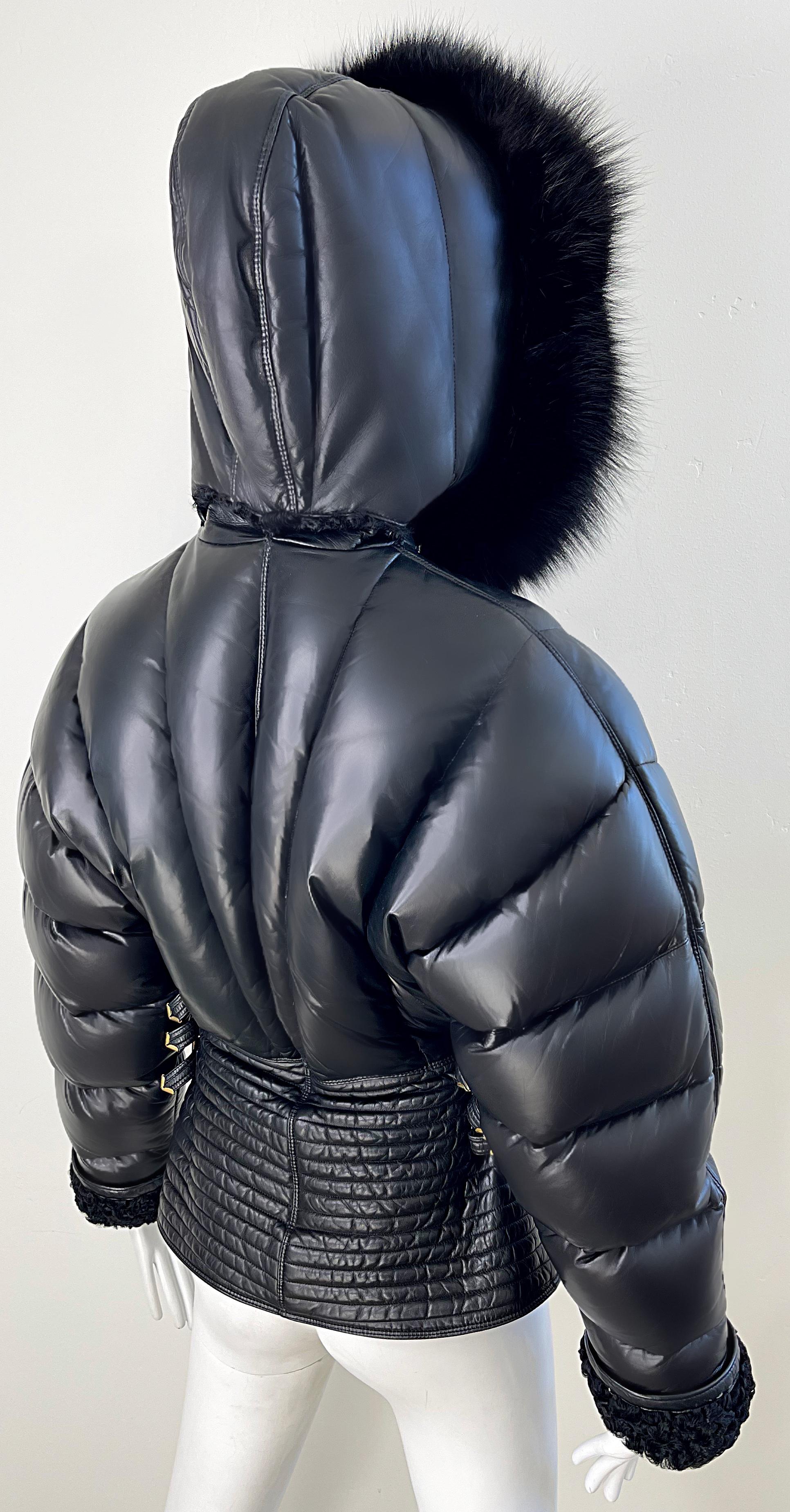 Gianni Versace Runway F/W 1992 Bondage Collection Leather Fox Astrakhan Jacket For Sale 1