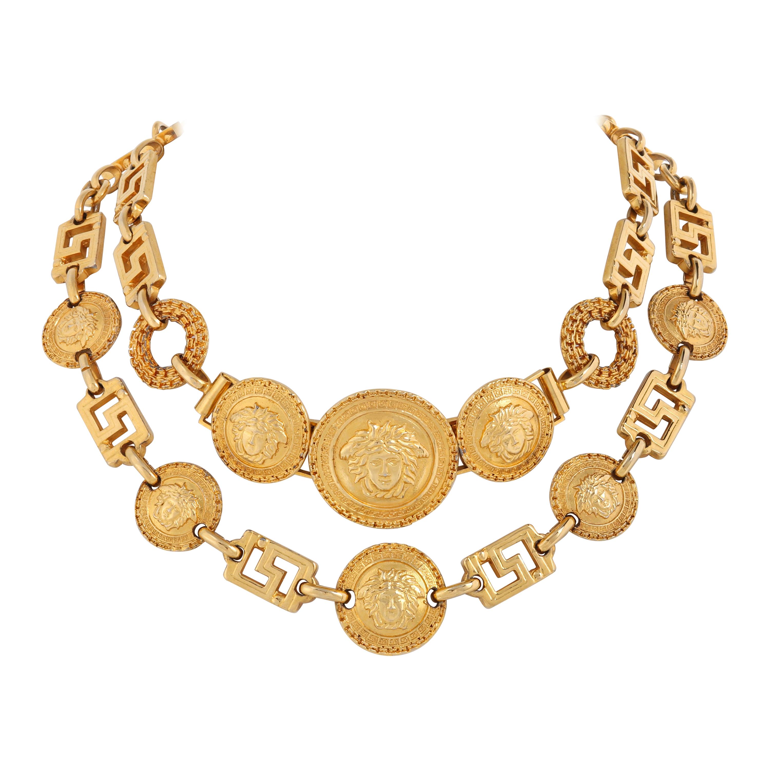 GIANNI VERSACE F/W 1992 Gold Signature Medusa Medallion Coin Choker Bib  Necklace at 1stDibs | versace coin necklace, versace choker gold, vintage versace  necklace