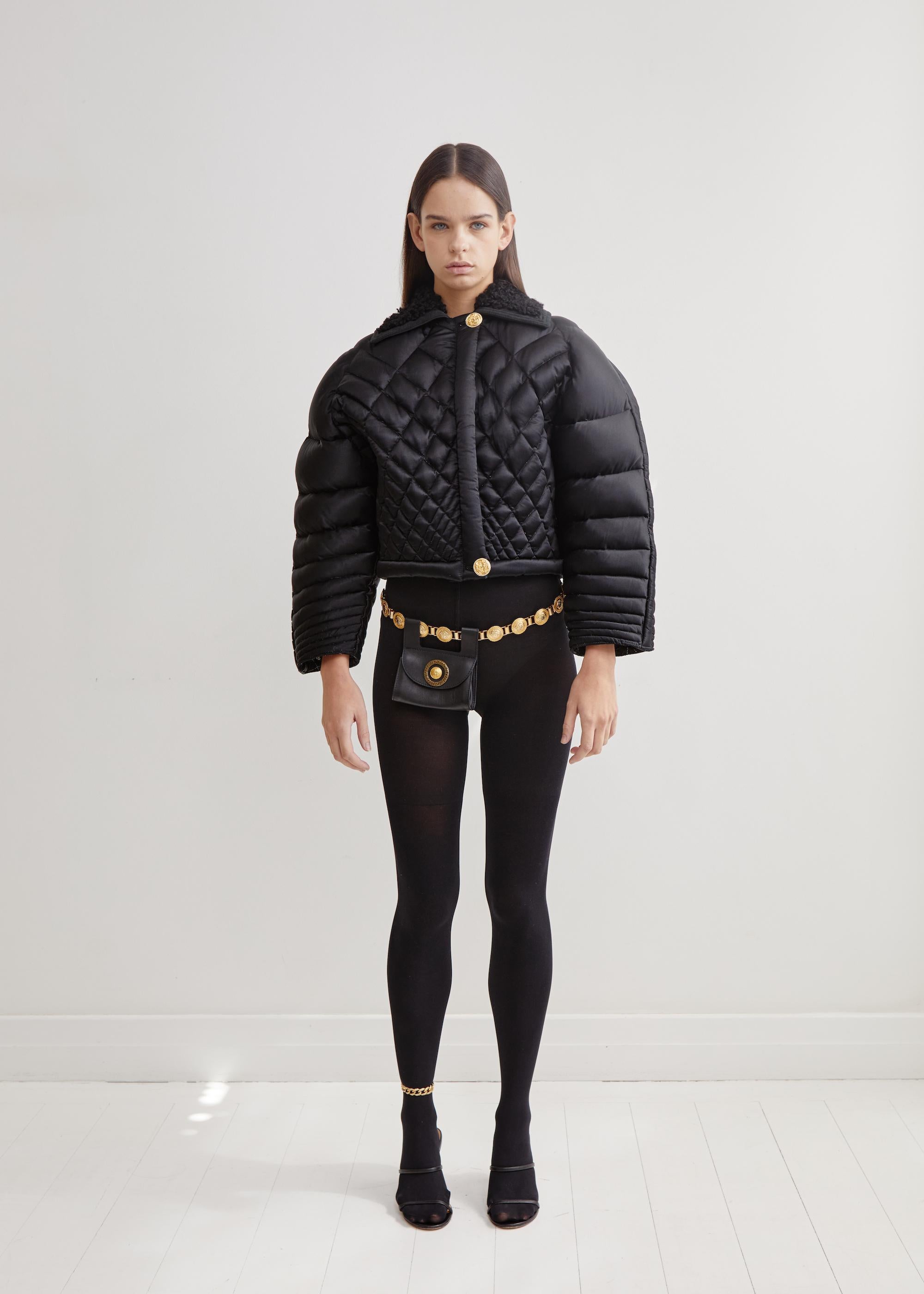 Black Gianni Versace F/W 1992 Miss S&M runway quilted puffer jacket