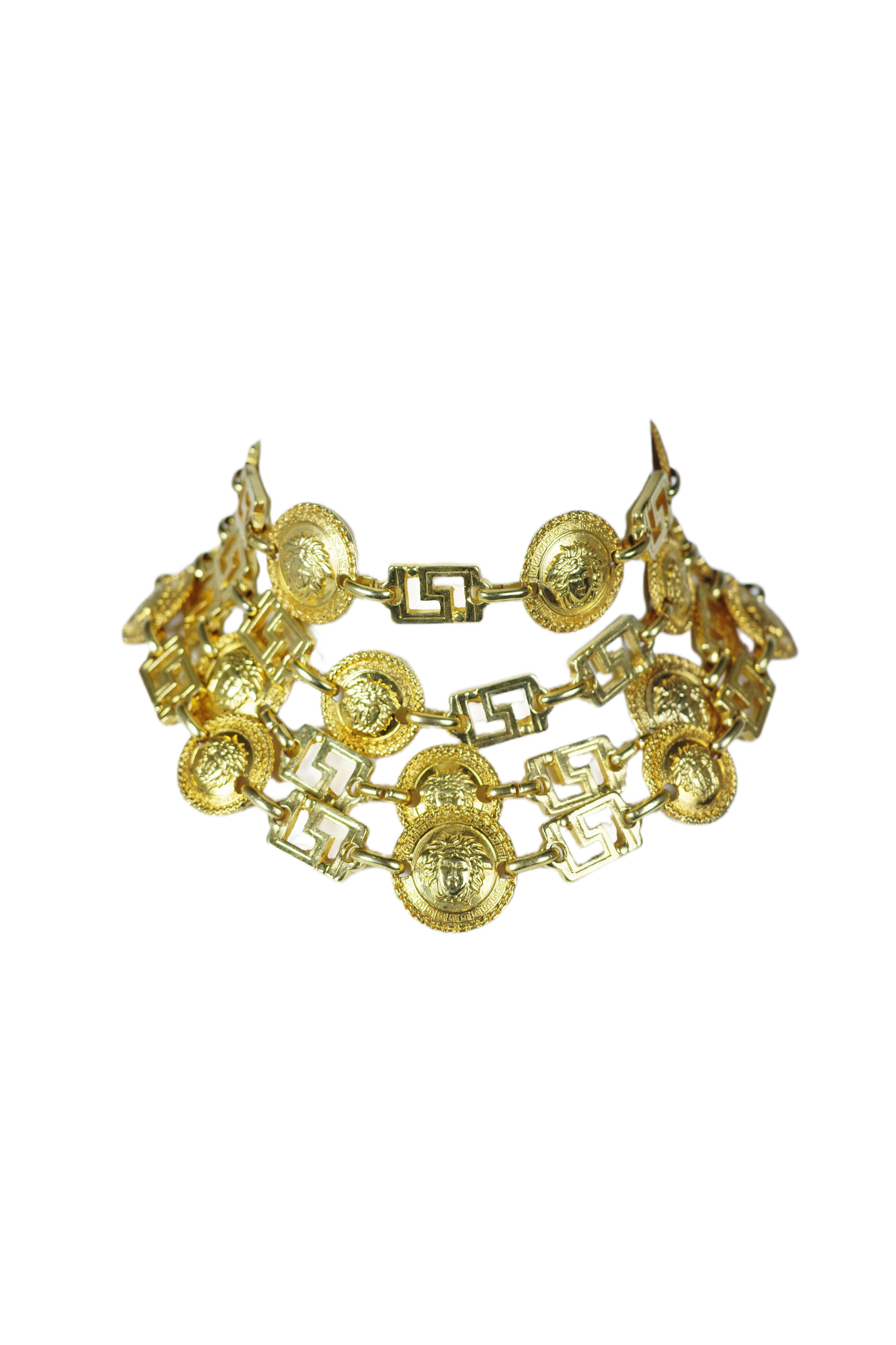 De las mujeres GIANNI VERSACE F/w 1992 Collar Gargantilla Medallón Medusa Oro Multicapa en venta