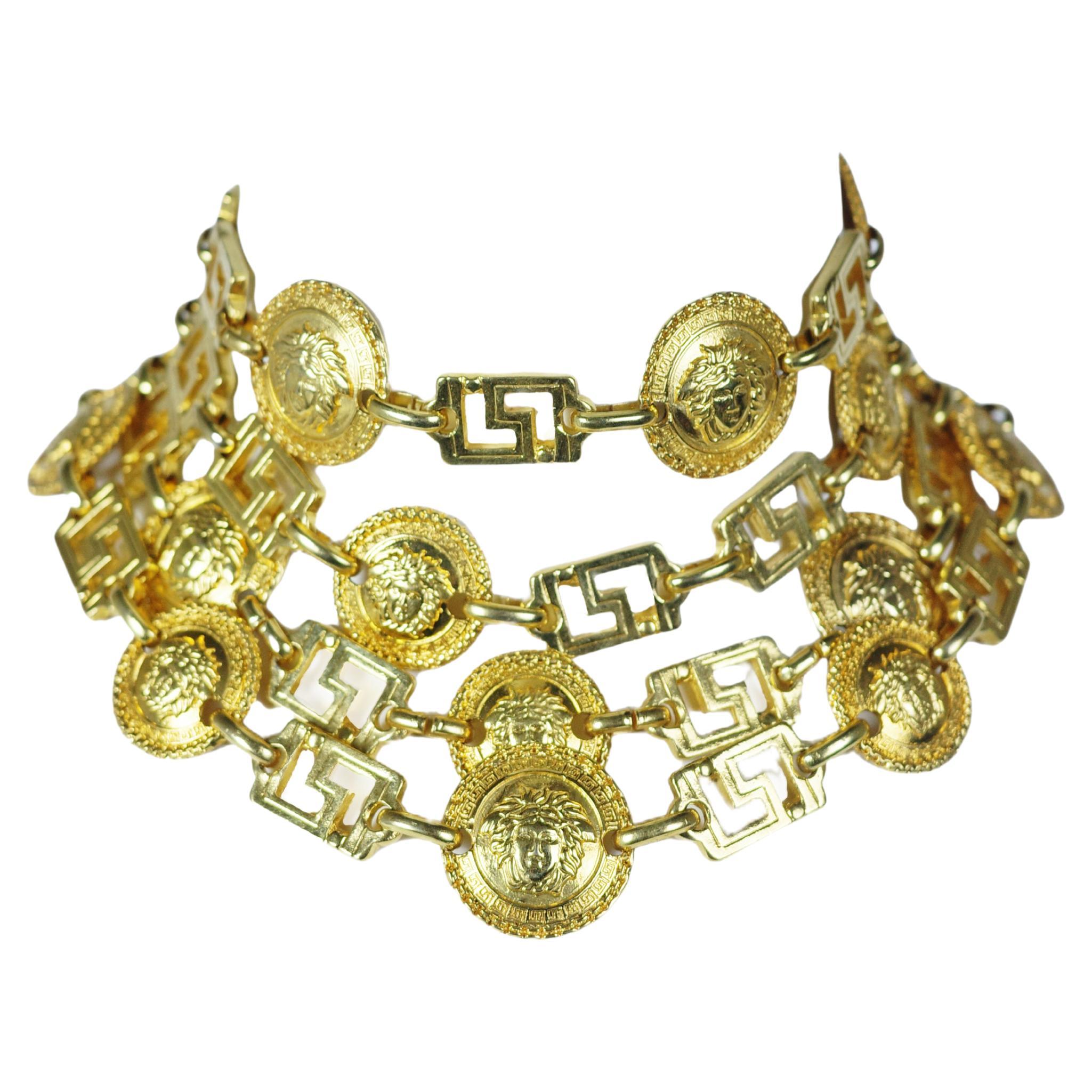 GIANNI VERSACE F/w 1992 Collar Gargantilla Medallón Medusa Oro Multicapa en venta