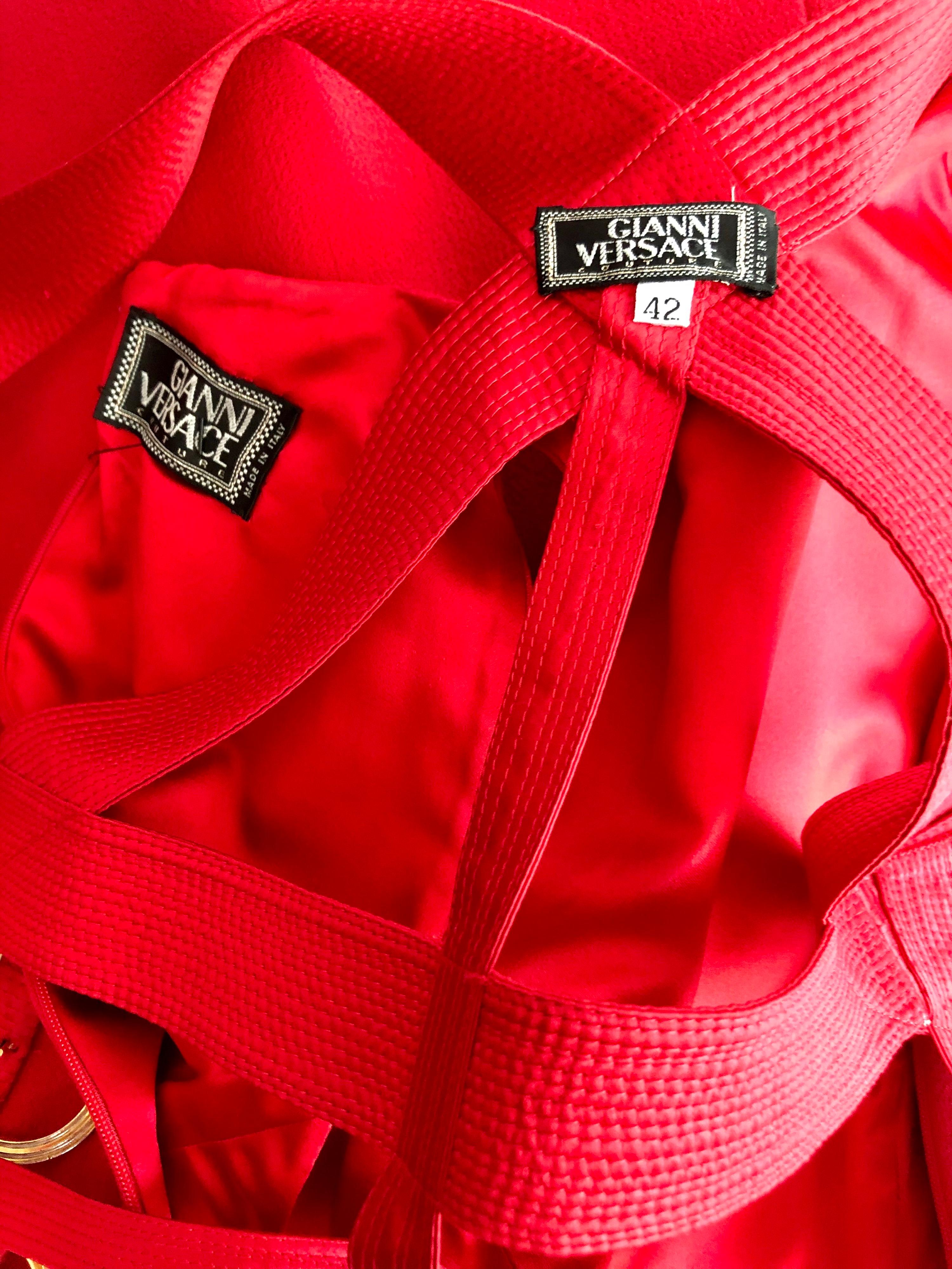 Gianni Versace F/W 1992 Runway Couture Vintage Bondage Harness 2 Piece Red Dress 2
