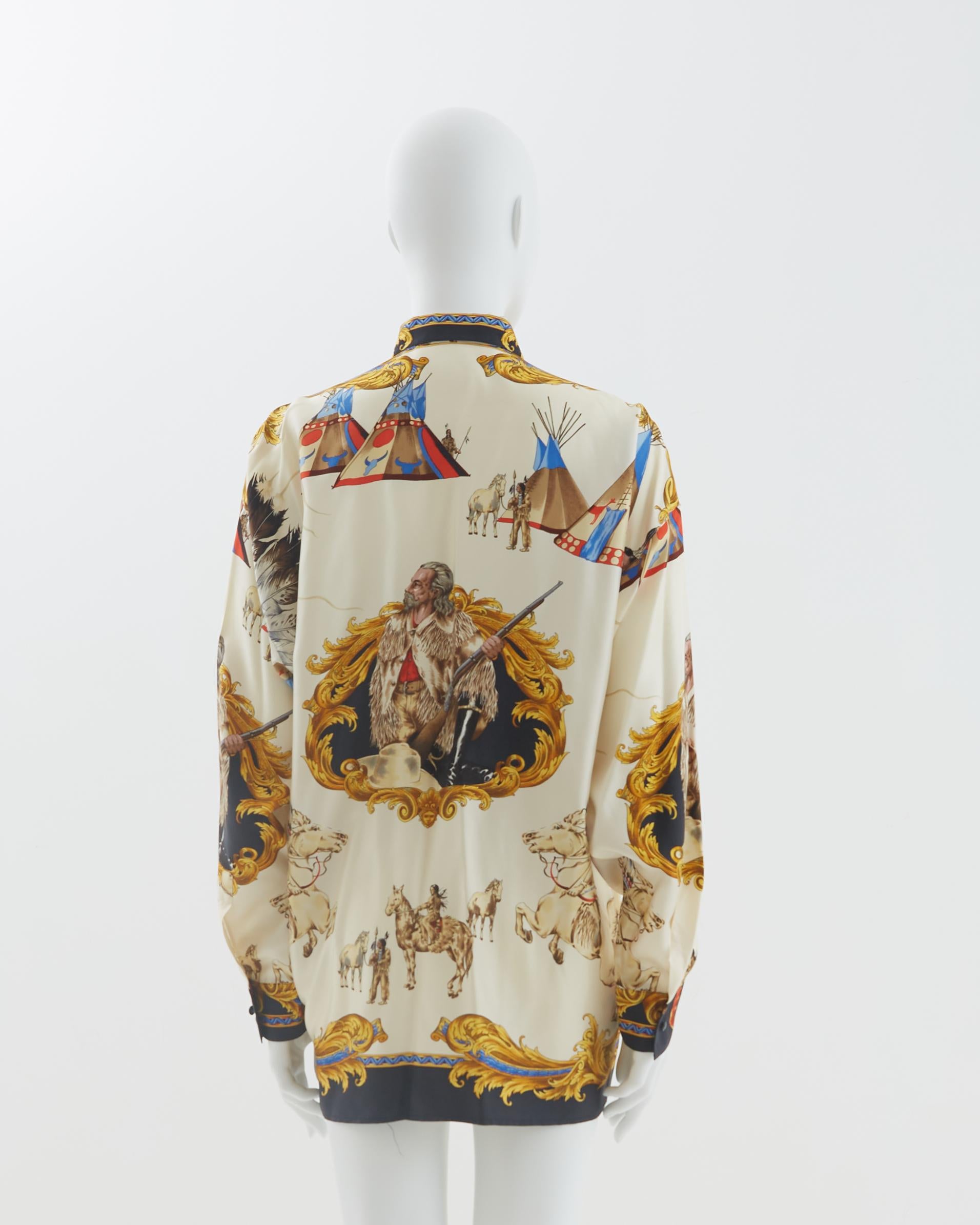 Gianni Versace F/W 1992 Silk collared ‘Native American’ printed shirt In Excellent Condition In Milano, IT