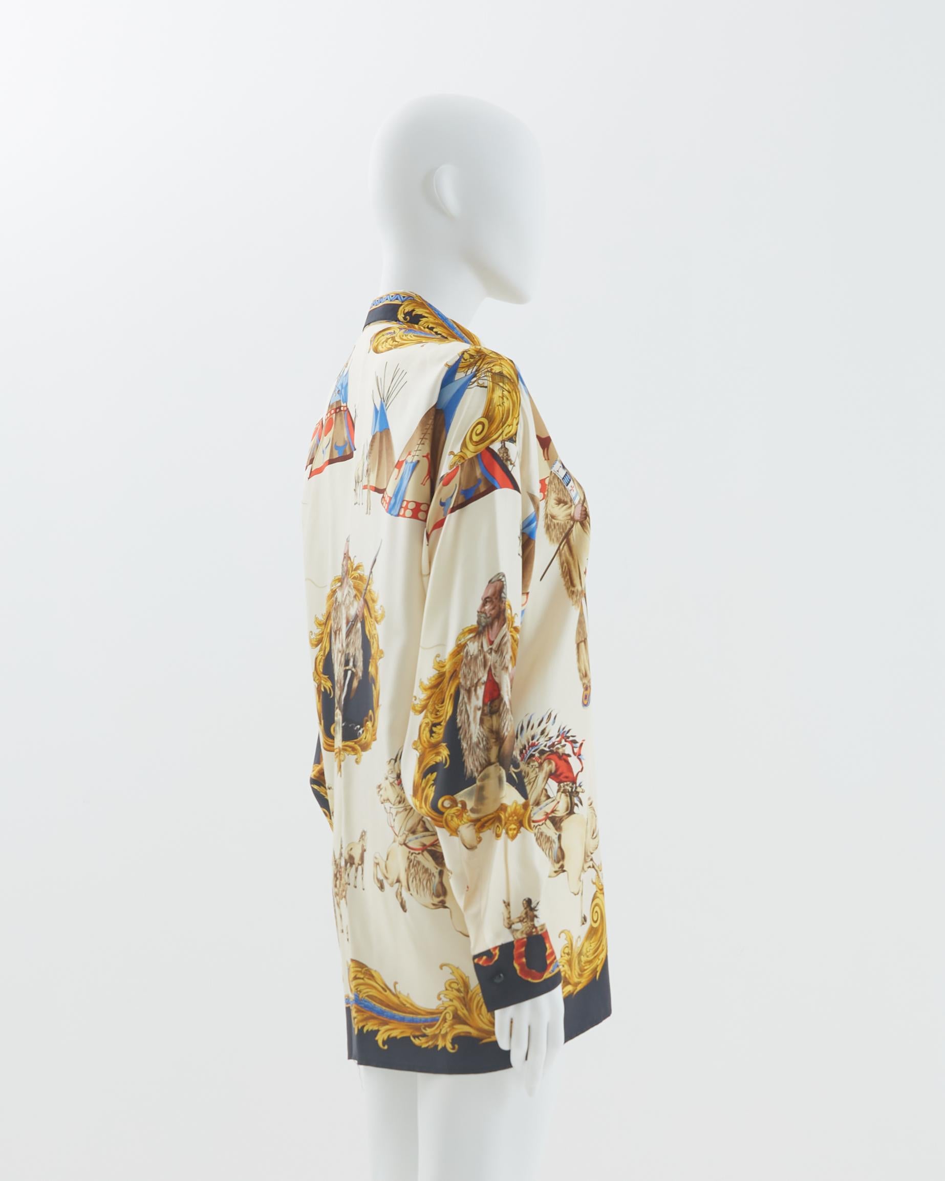 Women's or Men's Gianni Versace F/W 1992 Silk collared ‘Native American’ printed shirt