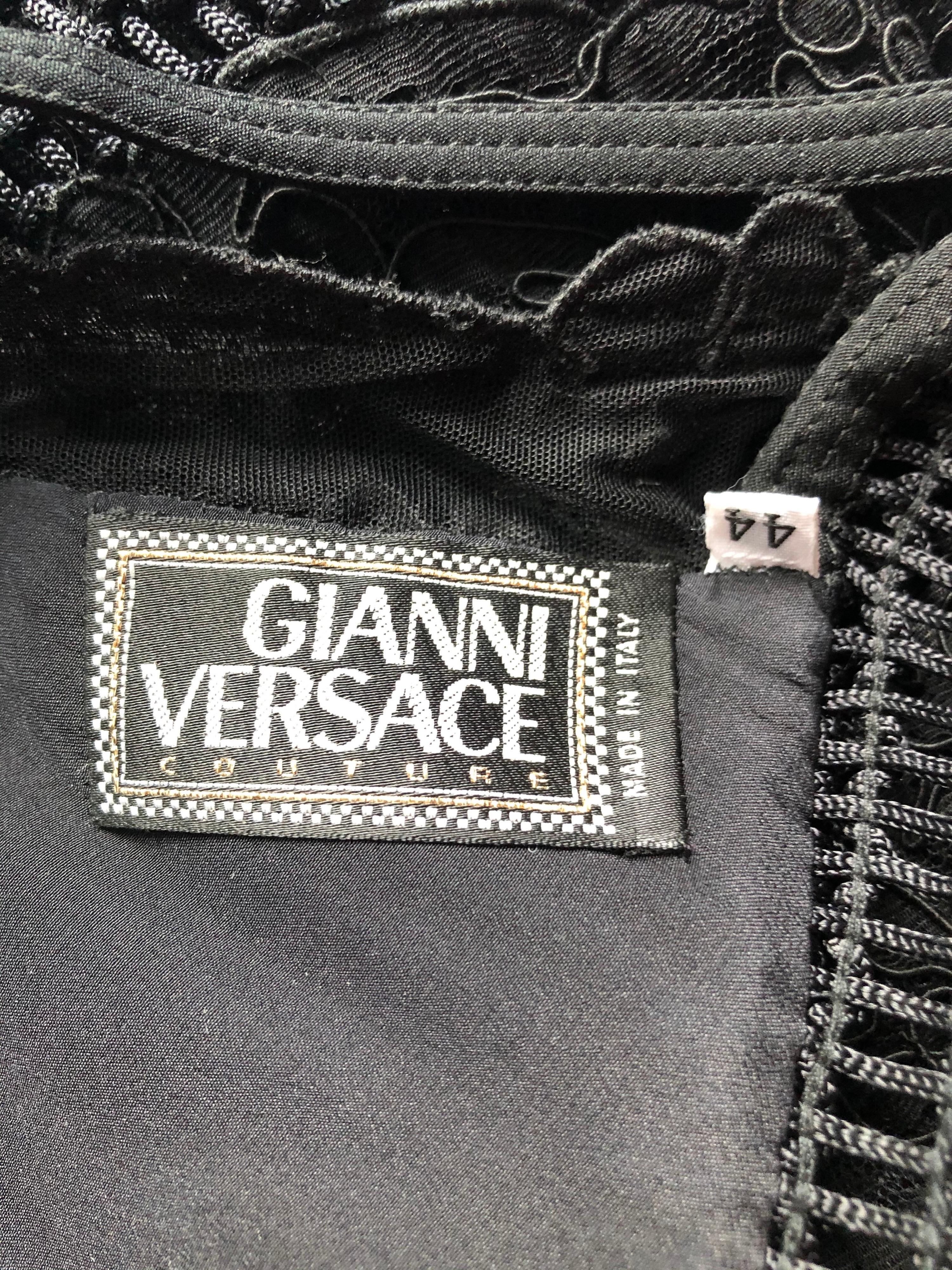Gianni Versace F/W 1993 Runway Couture Sheer Knit Mesh Lace Evening Dress Gown 2
